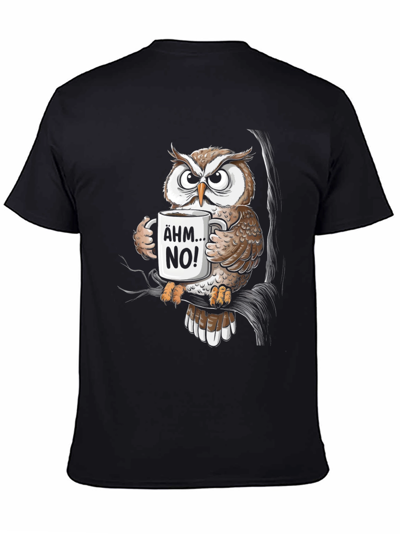 Black Funny Owl Coffee T-Shirt - Ähm No! Graphic Tee view 4