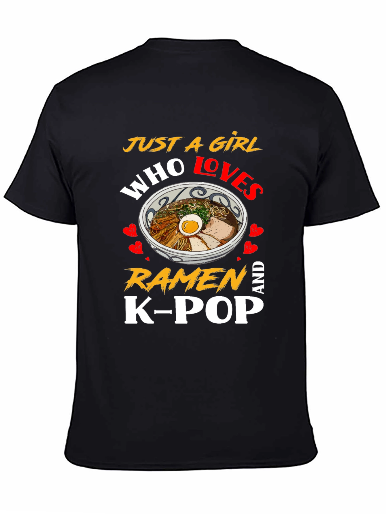 Black Just A Girl Who Loves Ramen And K-Pop Black T-Shirt view 4