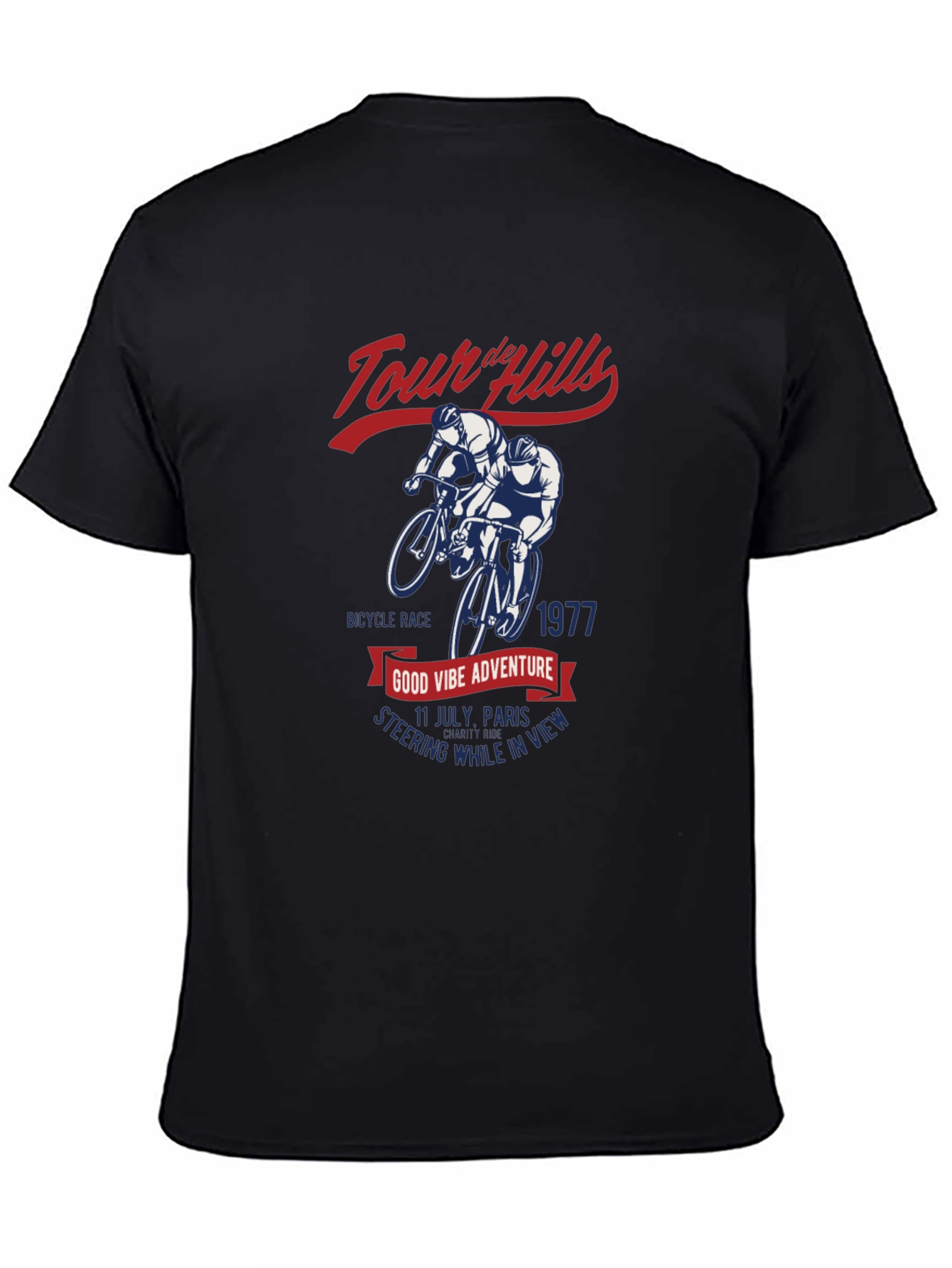 Black Tour de Hills Cycling T-Shirt - Vintage Style view 4