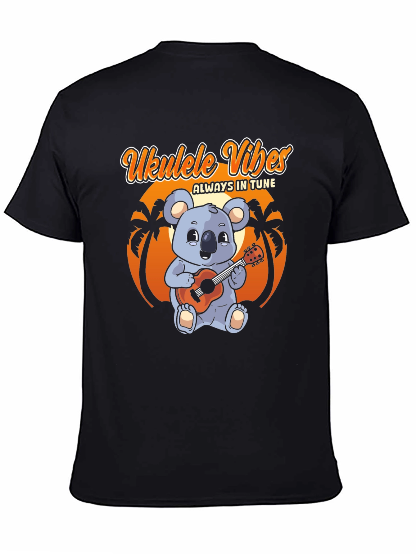 Black Ukulele Vibes T-Shirt - Koala Bear Playing Ukulele view 4