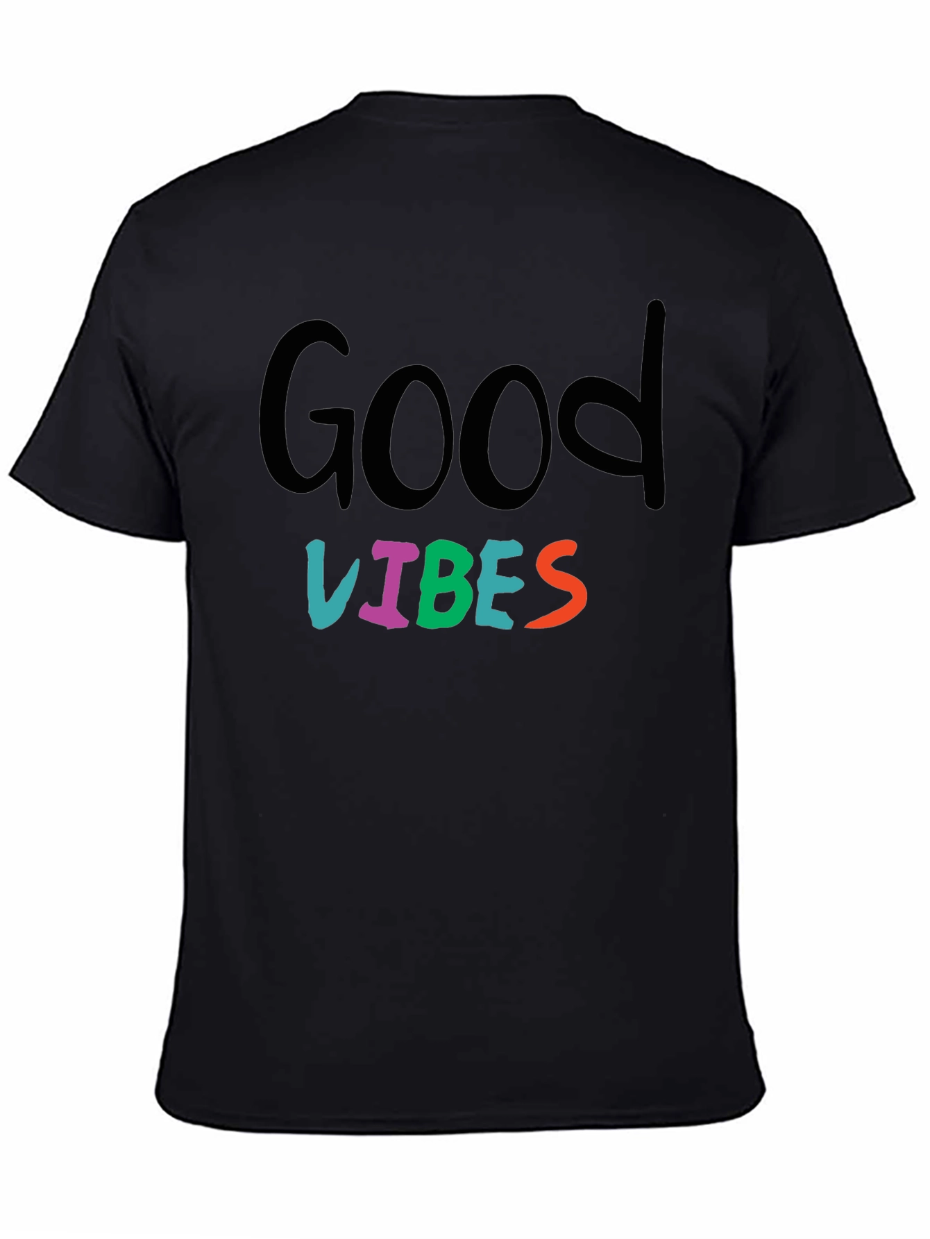 Black Good Vibes Graphic Print Black T-Shirt view 4