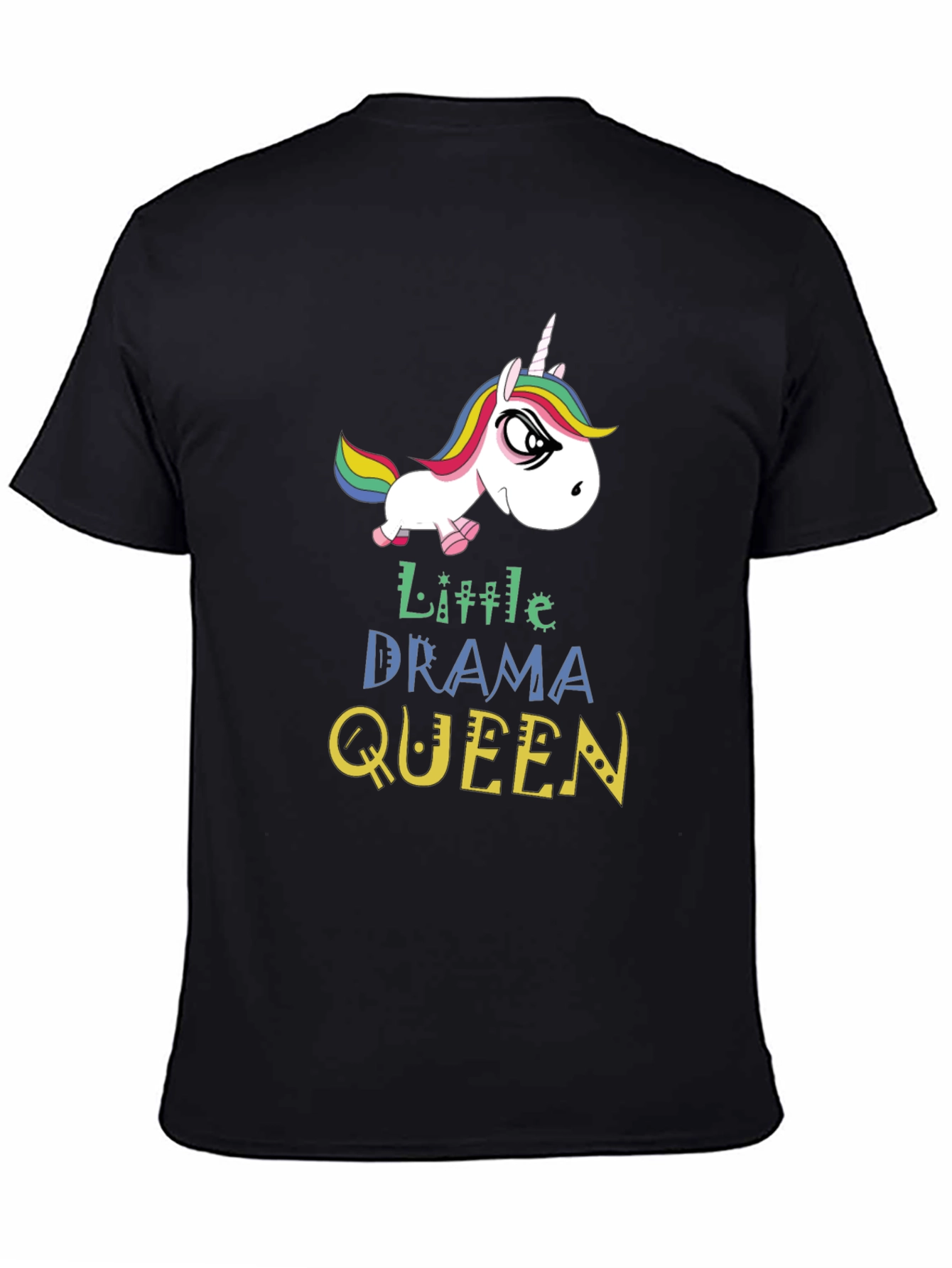 Black Little Drama Queen Unicorn Graphic T-Shirt view 4