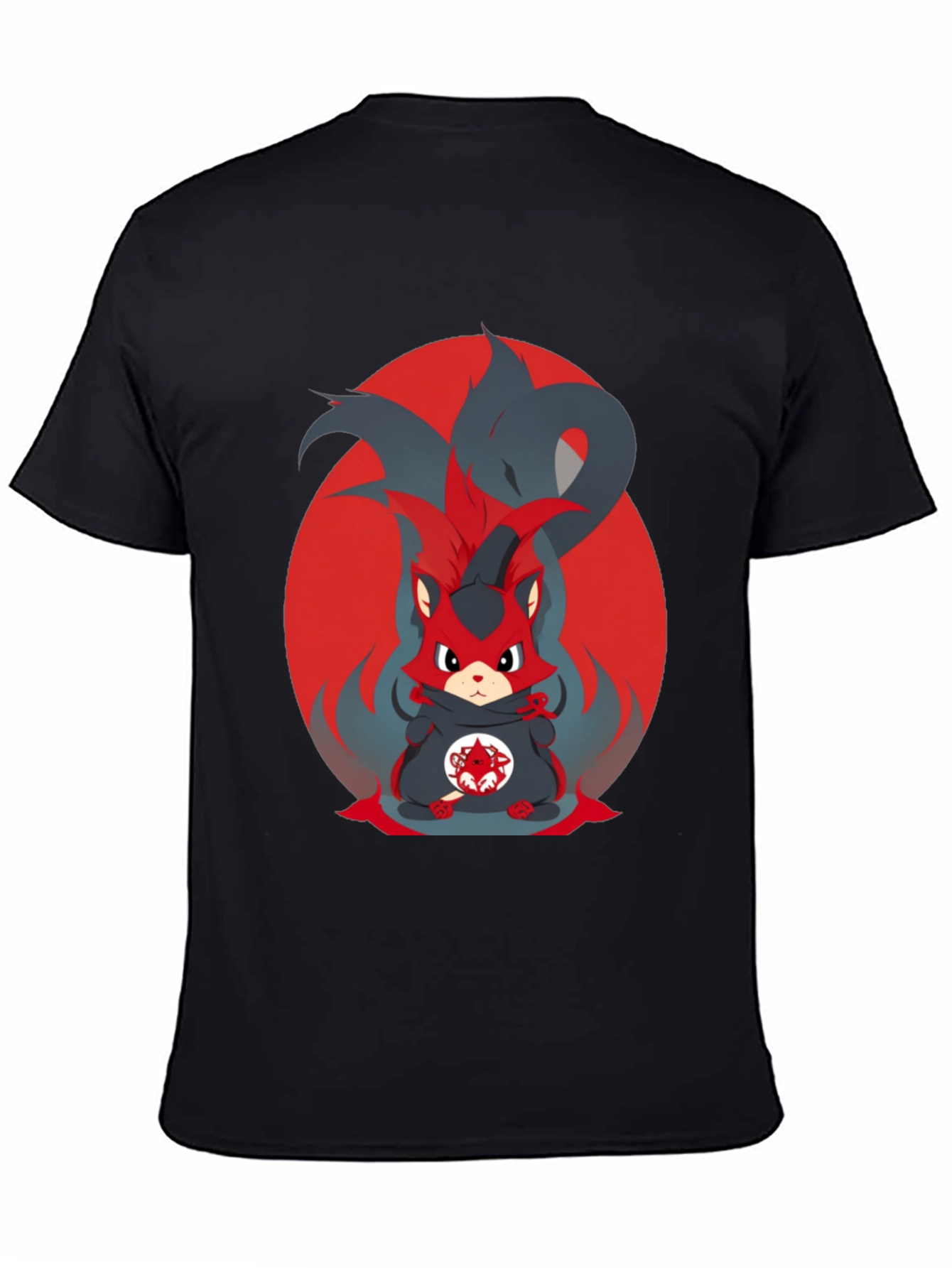 Black Anime Red Fox Graphic Tee - Men's Black T-Shirt view 4