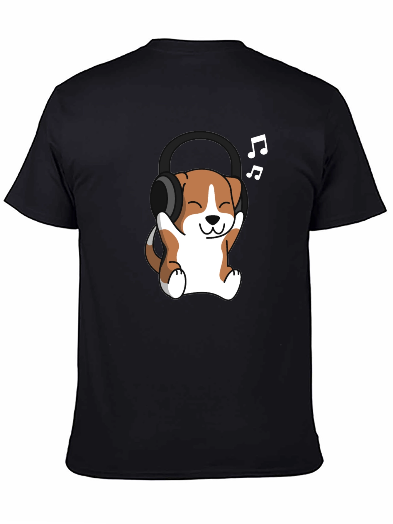 Black Cute Dog with Headphones Black T-Shirt view 4