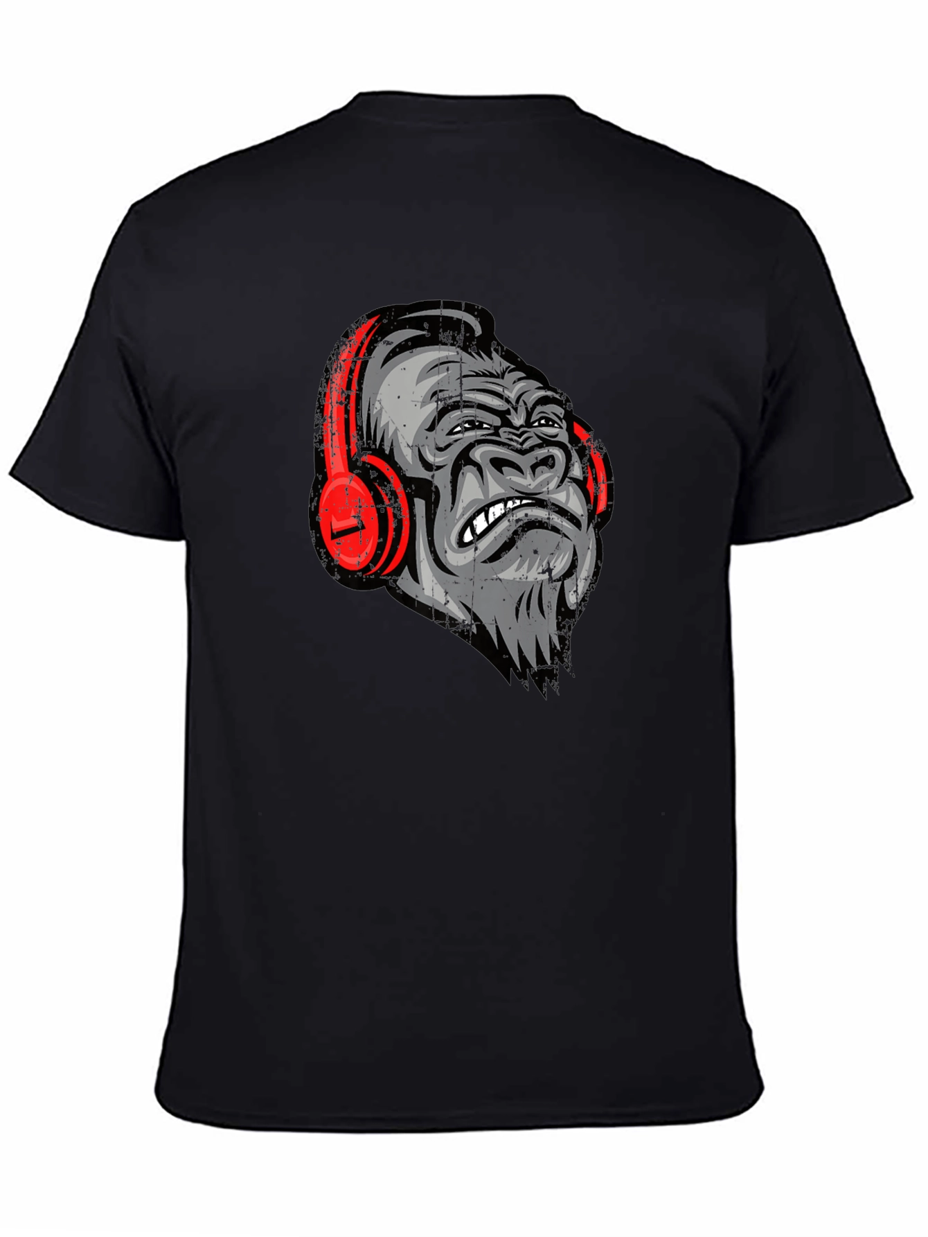 Black Cool Gorilla with Headphones Graphic Tee view 4