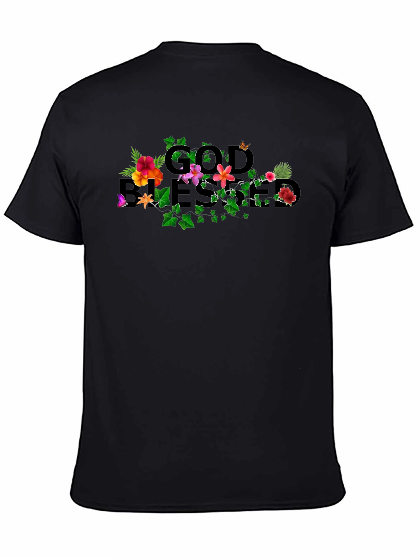 Black God Blessed Floral T-Shirt view 4