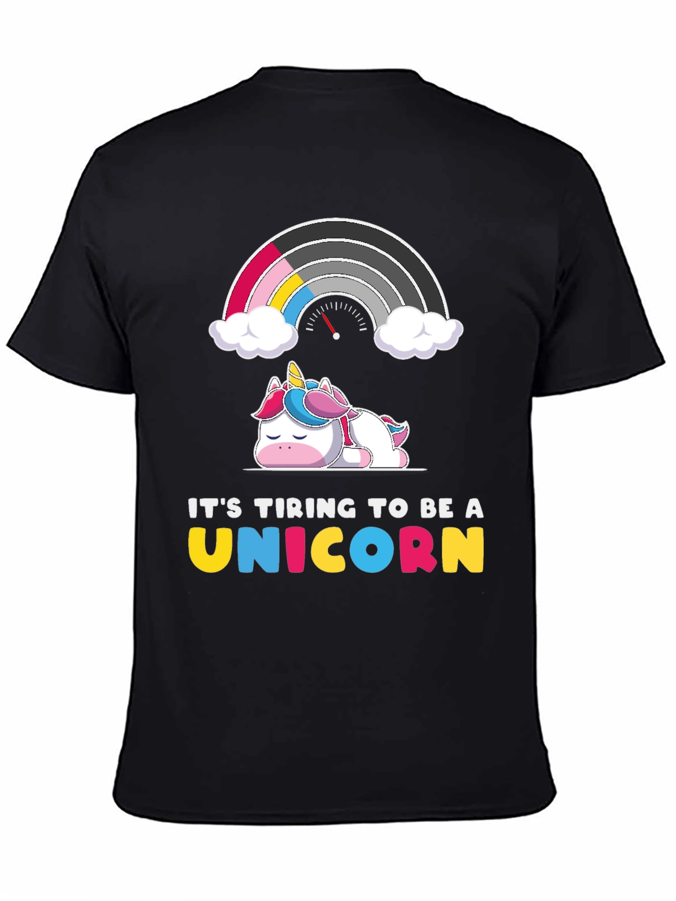 Black Tiring Unicorn Graphic Tee - Black Cotton T-Shirt view 4