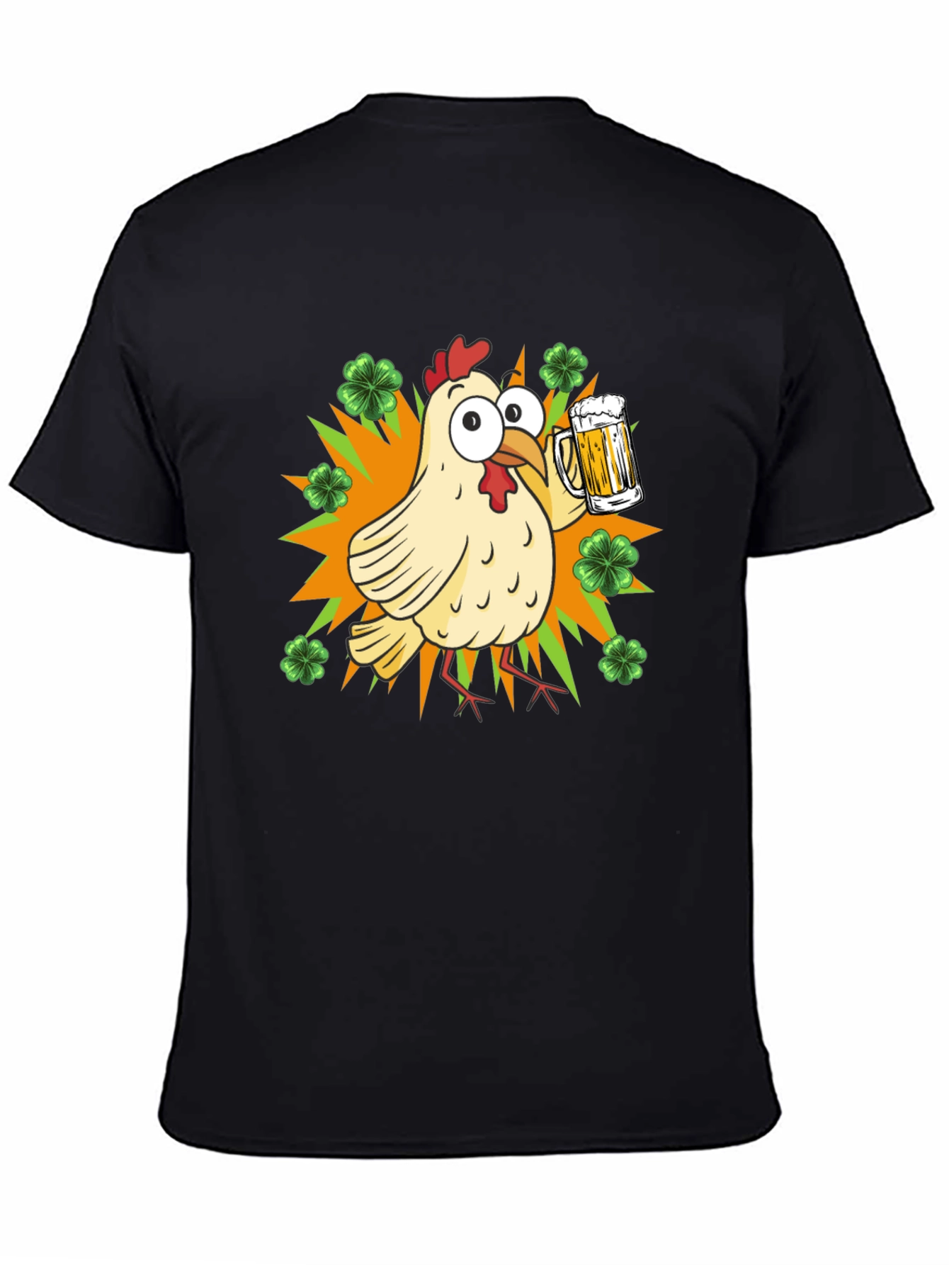 Black St. Patrick's Day Chicken with Beer T-Shirt view 4