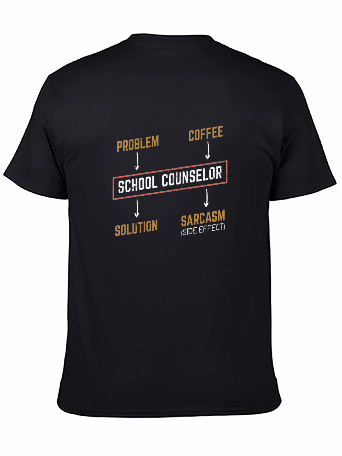 Black School Counselor T-Shirt: Problem, Coffee, Solution, Sarcasm view 4
