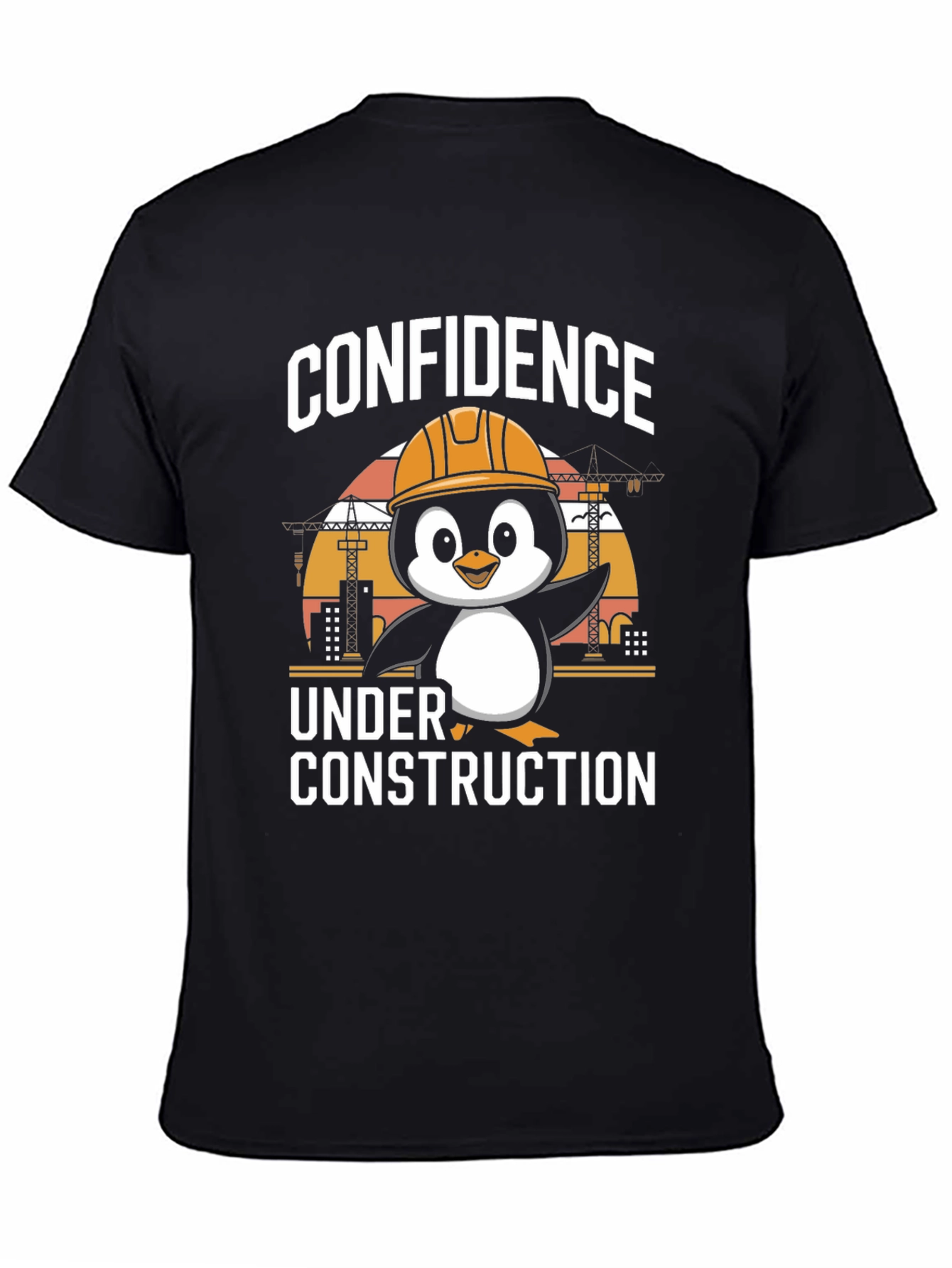 Black Confidence Under Construction Penguin T-Shirt view 4