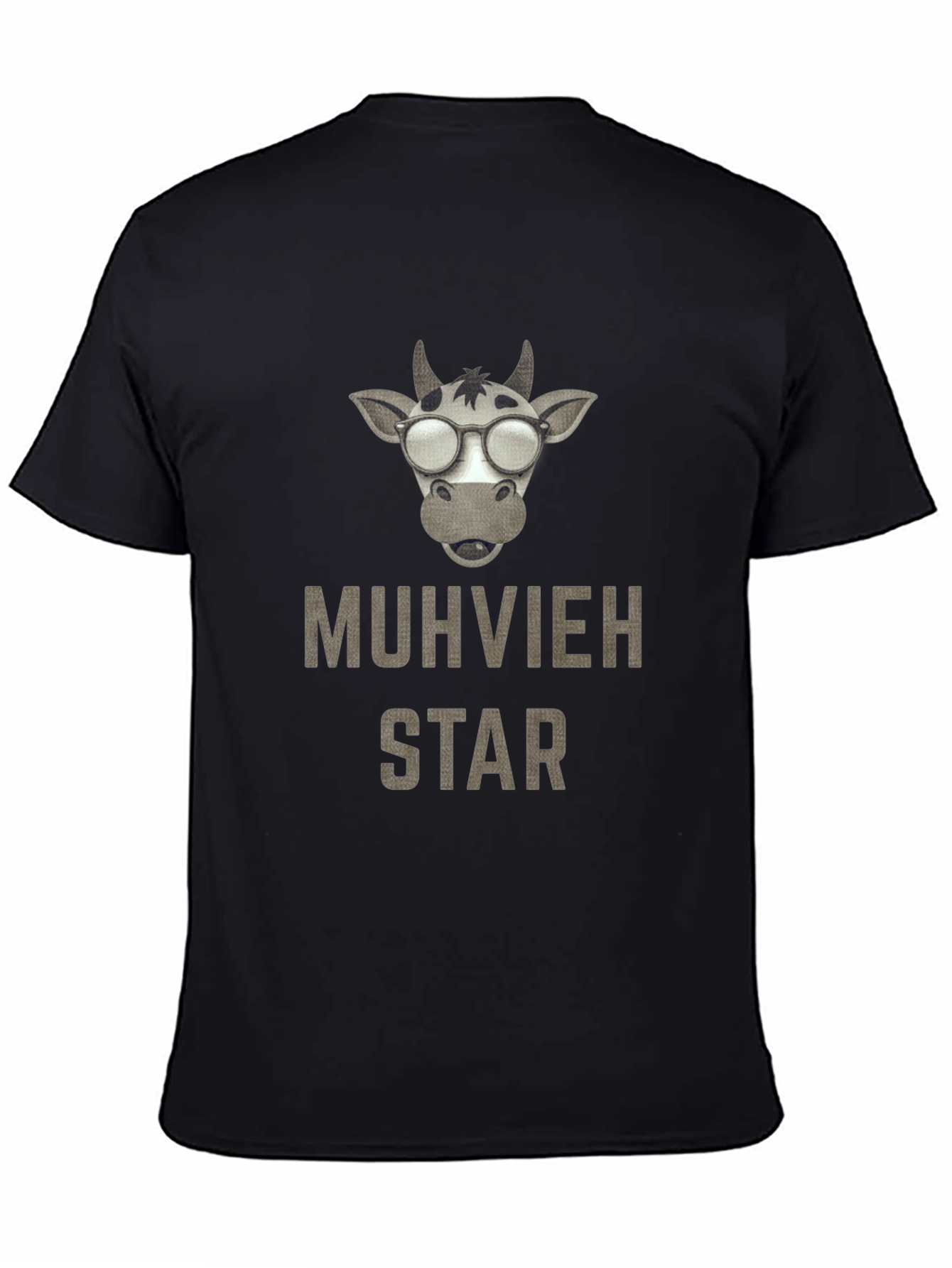 Black Muhvieh Star Cow T-Shirt - Black Cotton Tee view 4