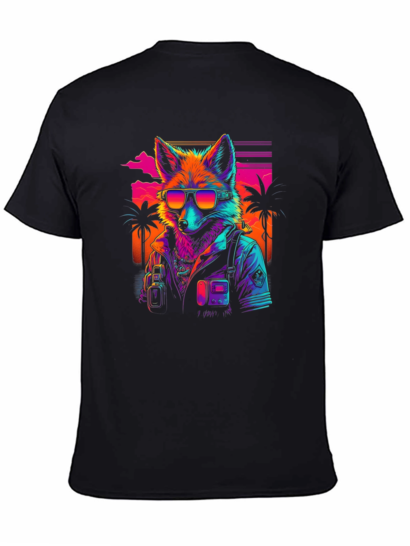 Black Retro Fox T-Shirt - Synthwave Style view 4
