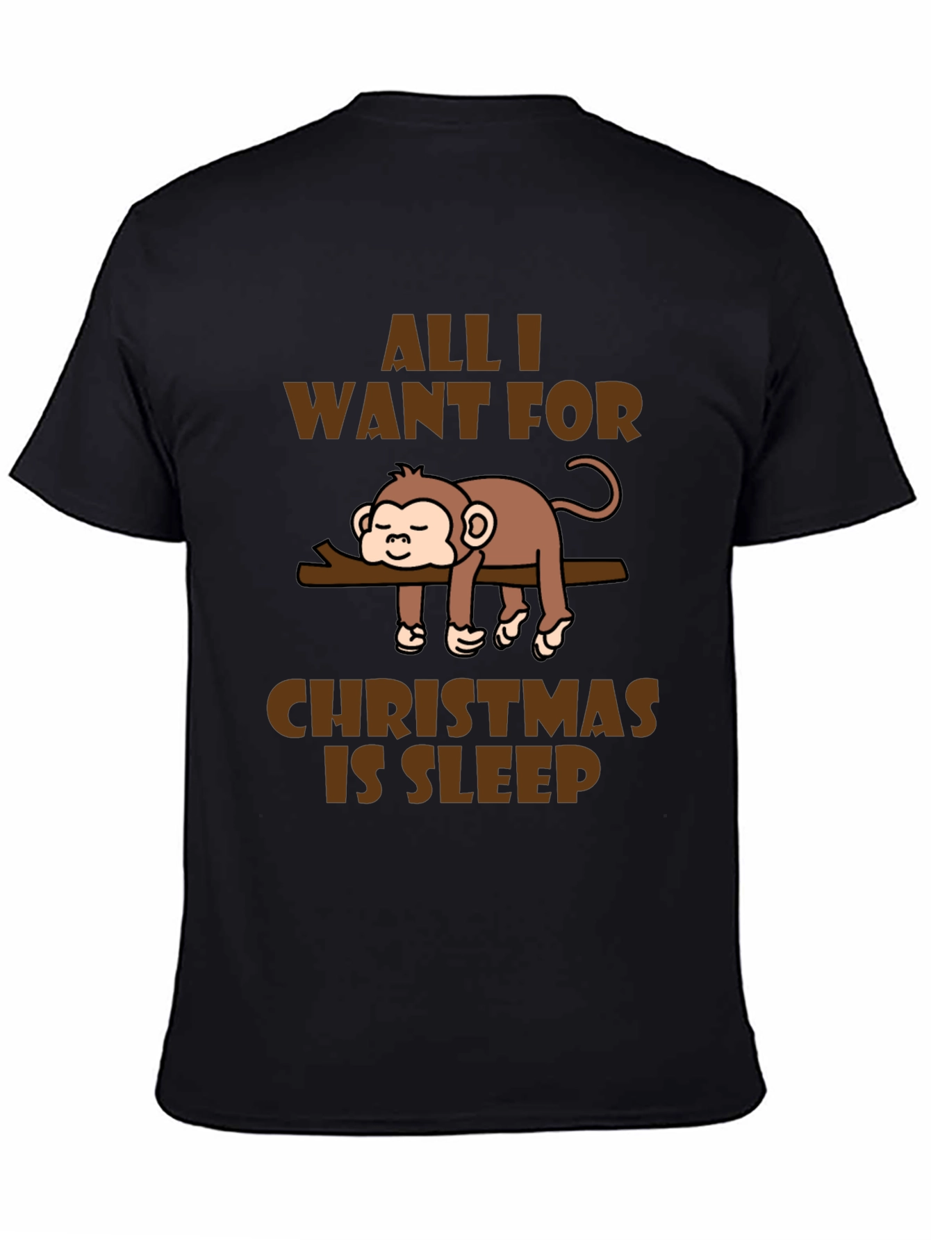 Black Funny Monkey Christmas Sleep T-Shirt view 4