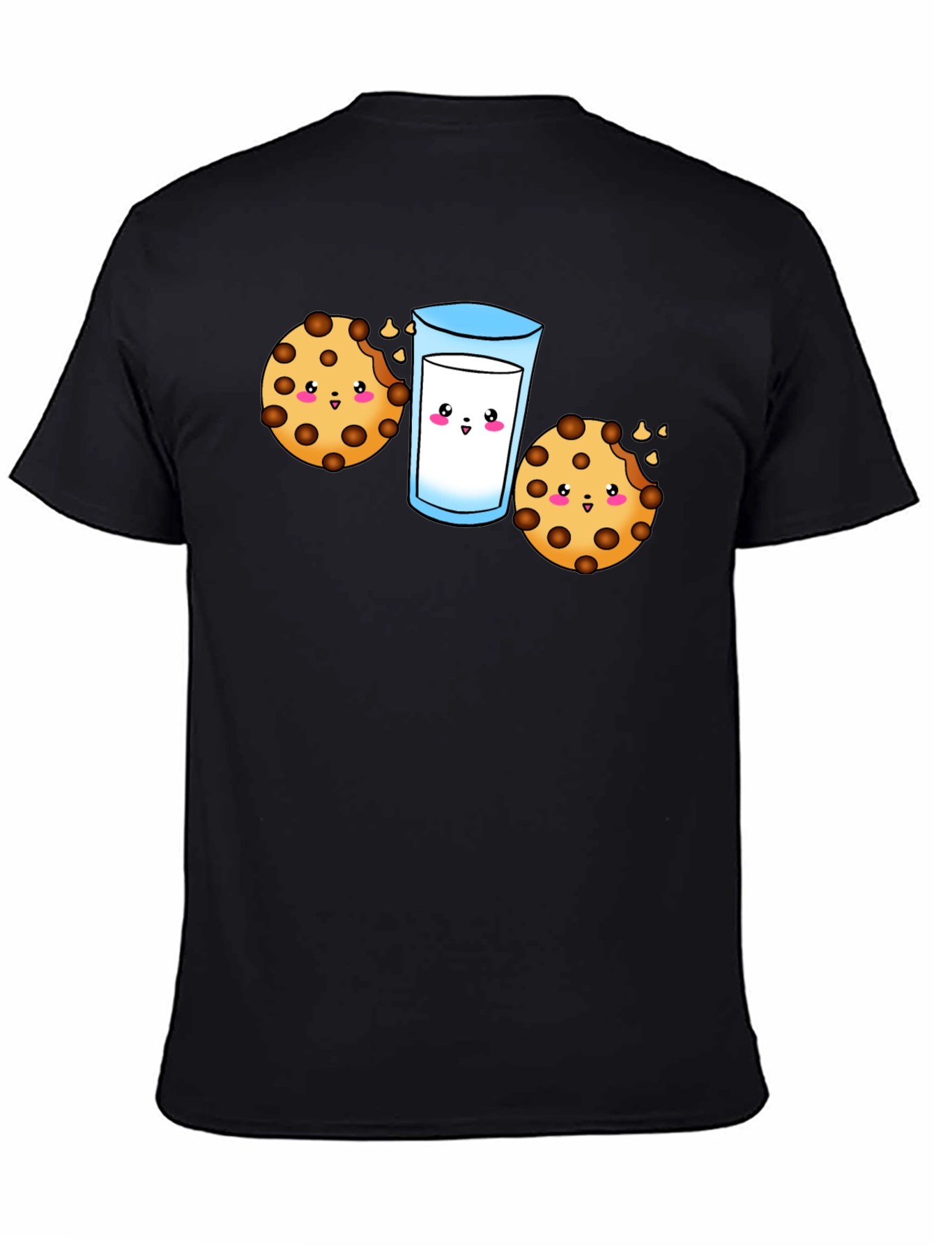 Black Cute Cookie & Milk Graphic Black T-Shirt view 4