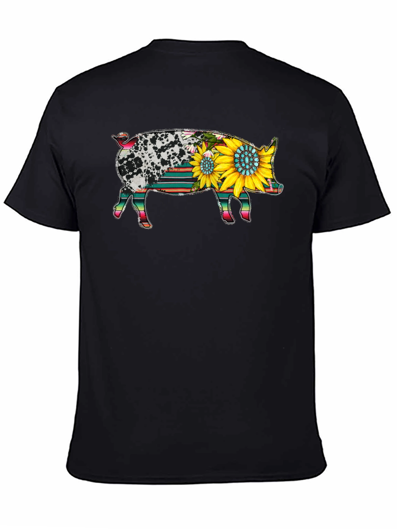 Black Sunflower Pig Graphic Tee view 4