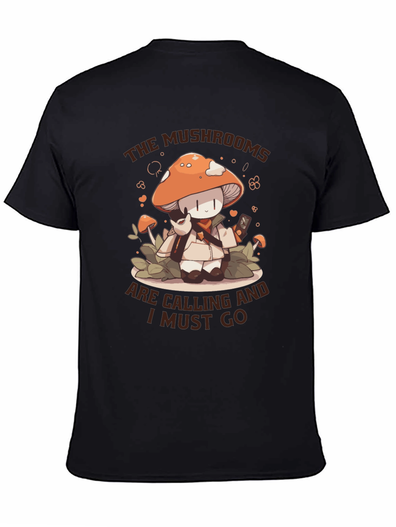 Black Mushroom Calling T-Shirt -  Cute Cartoon Graphic Tee view 4