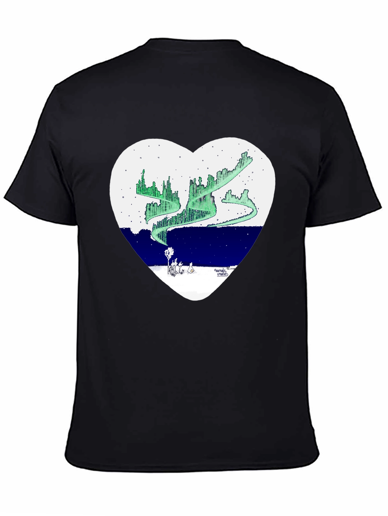 Black Aurora Borealis Heart Graphic T-Shirt view 4
