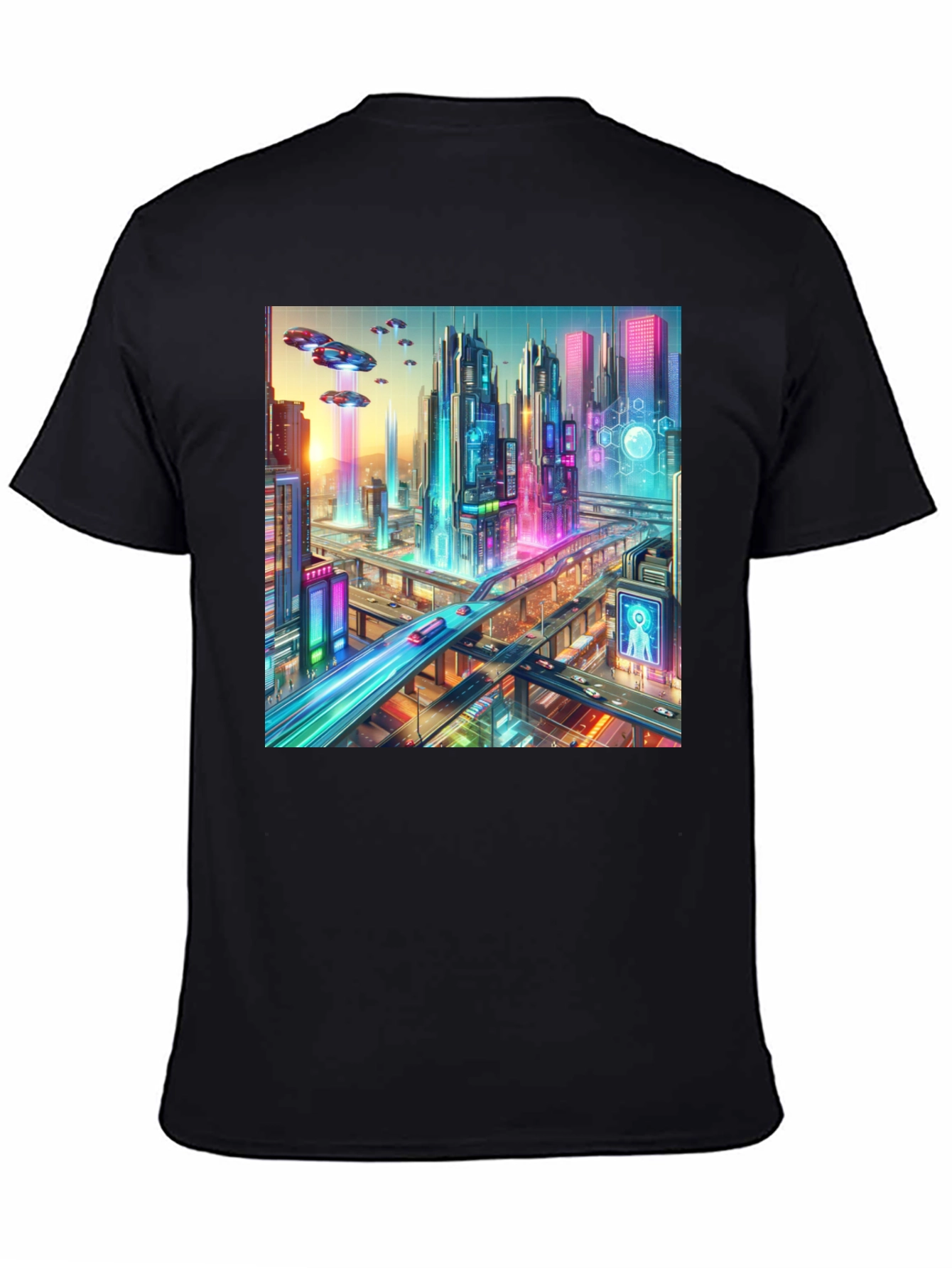 Black Futuristic Cityscape Graphic Tee - Black view 4