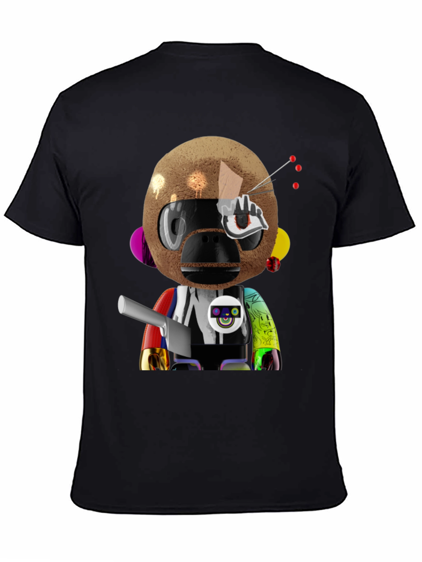 Black Novelty Robot Monkey Graphic T-Shirt view 4