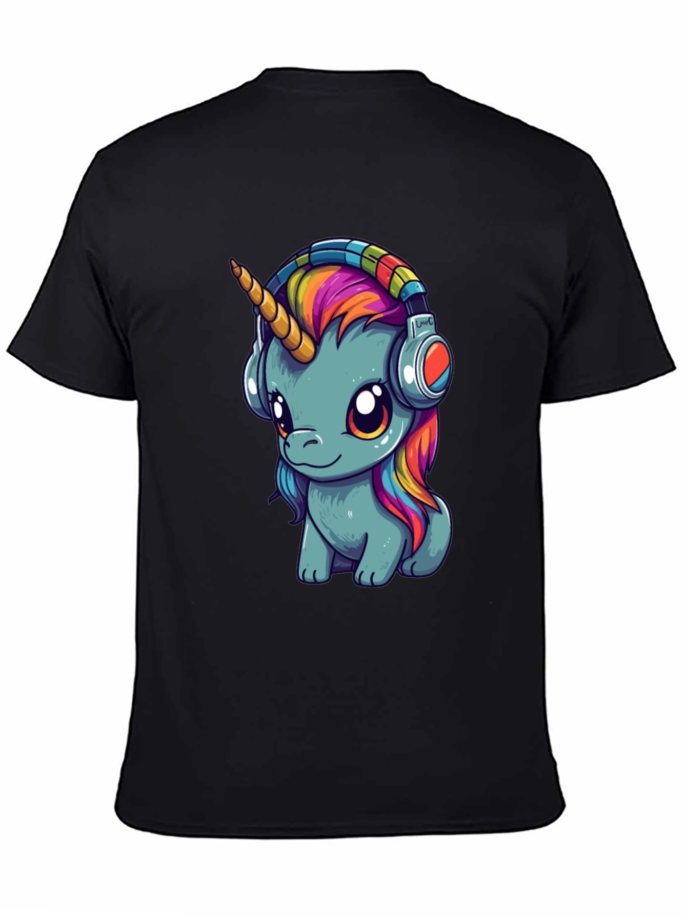 Black Unicorn Headphones Graphic Tee - Black Cotton T-Shirt view 4