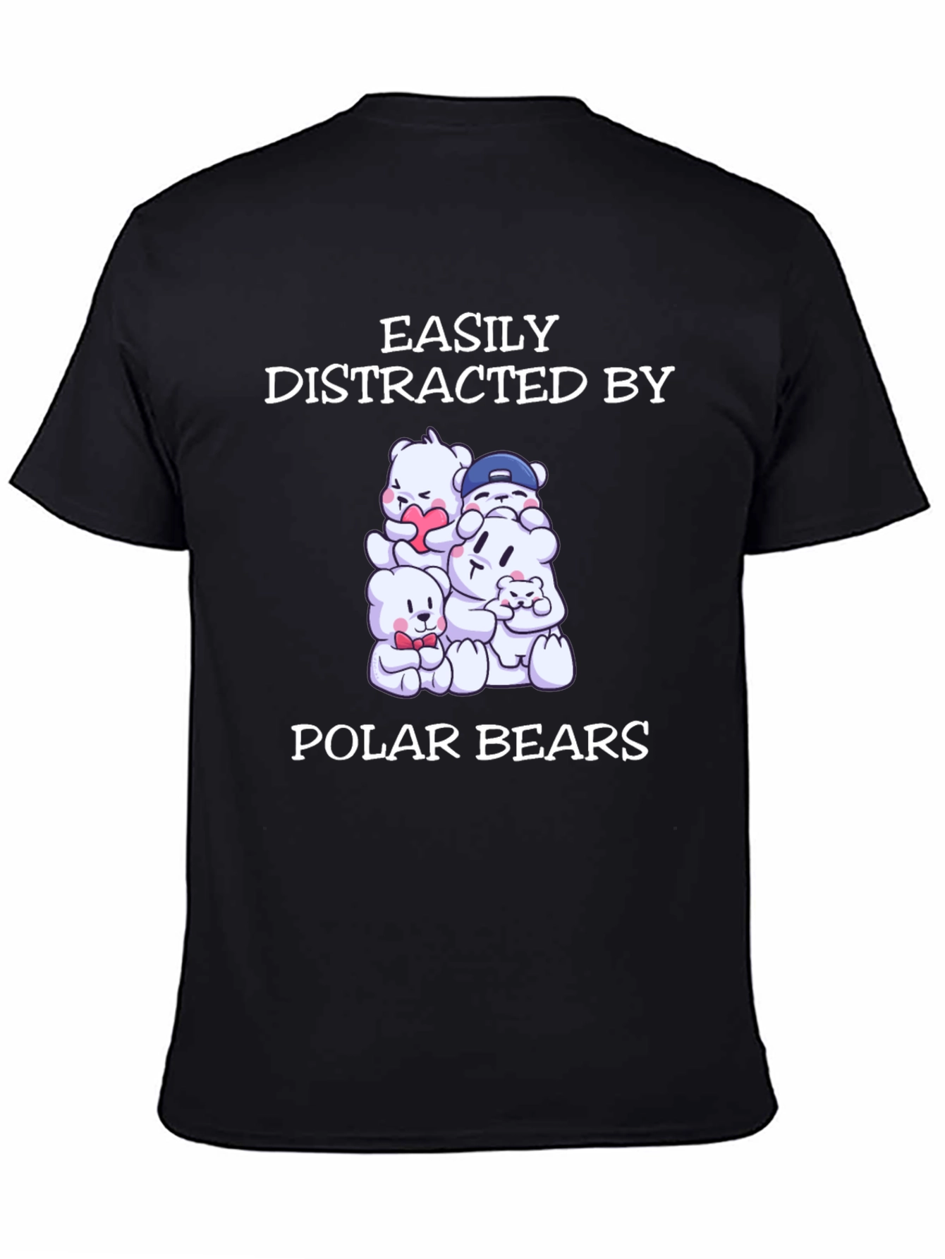 Black Easily Distracted by Polar Bears T-Shirt view 4