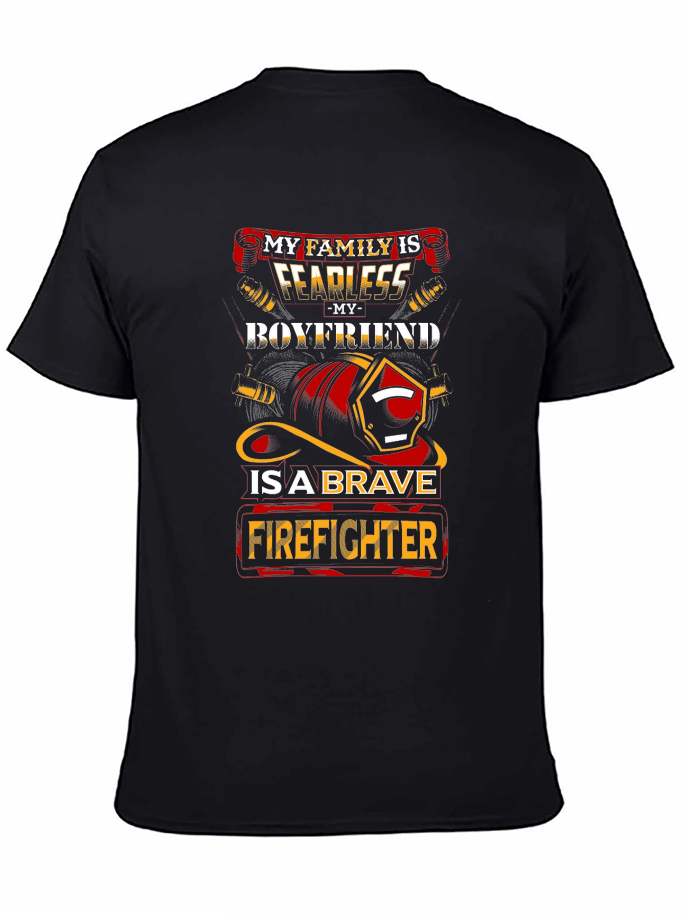 Black Fearless Firefighter Boyfriend Graphic Tee view 4