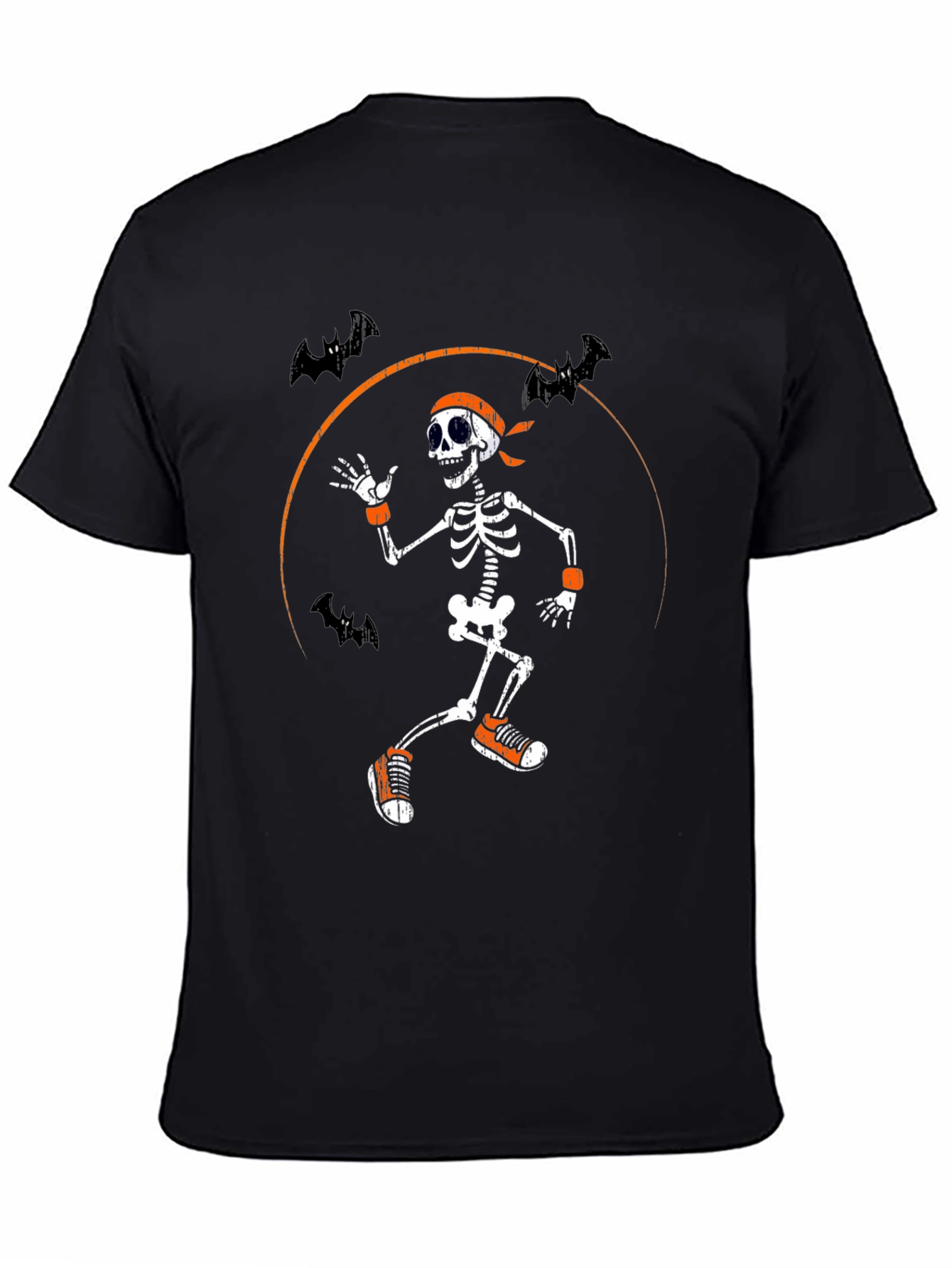 Black Halloween Skeleton Running Bats T-Shirt view 4