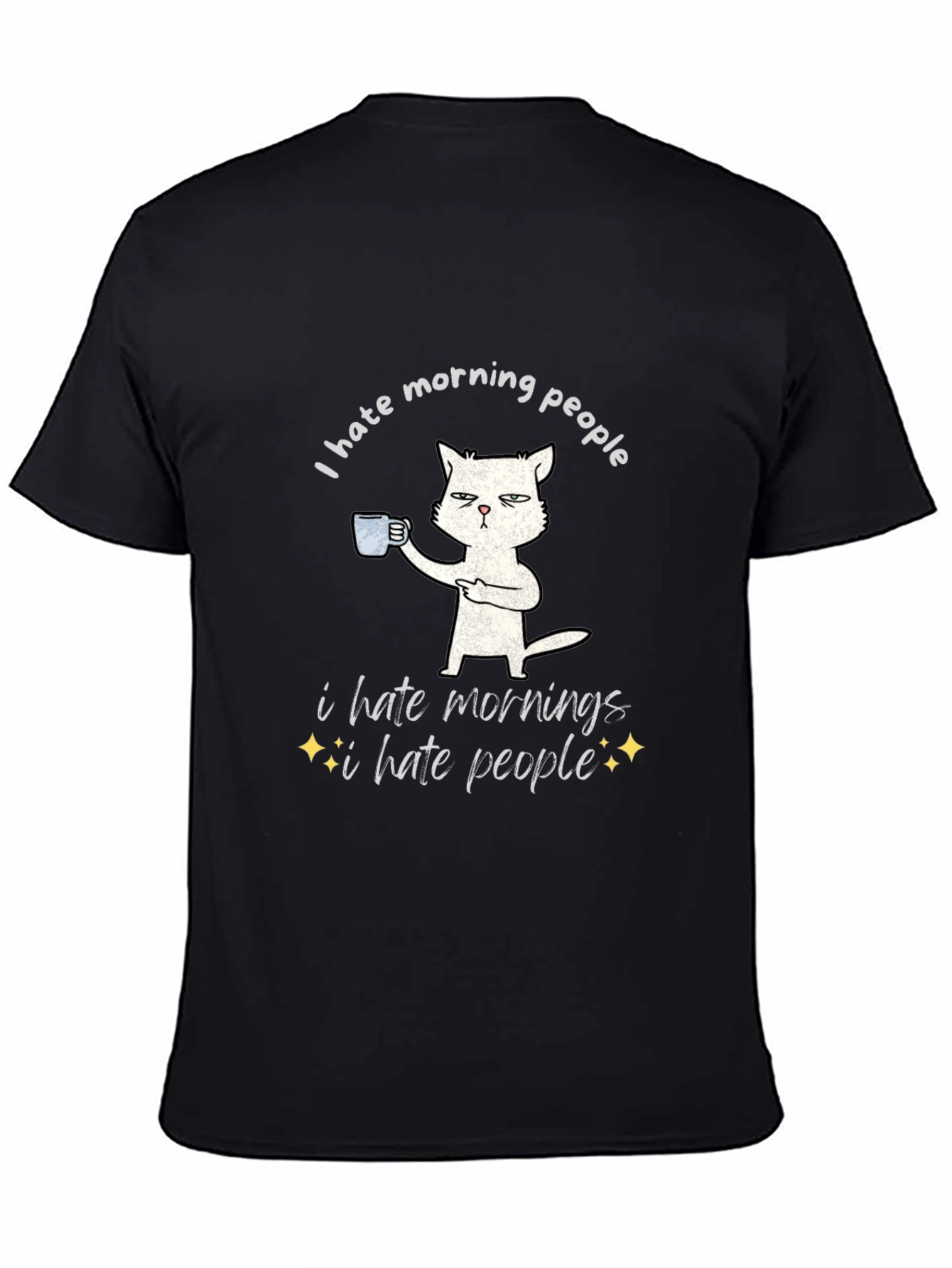 Black I Hate Morning People Cat T-Shirt - Funny Graphic Tee view 4