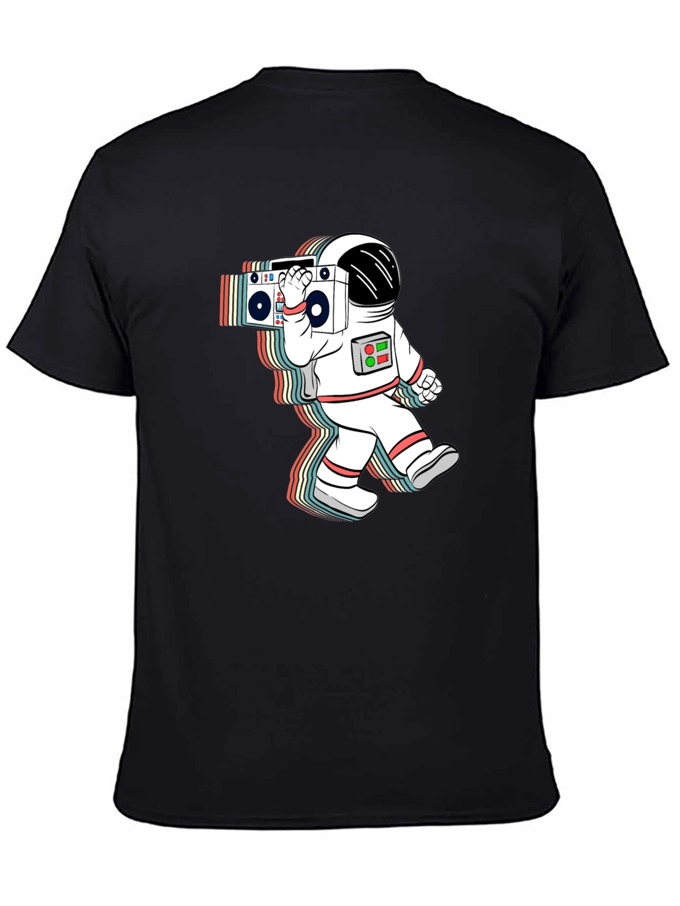 Black Retro Astronaut Boombox Black T-Shirt view 4