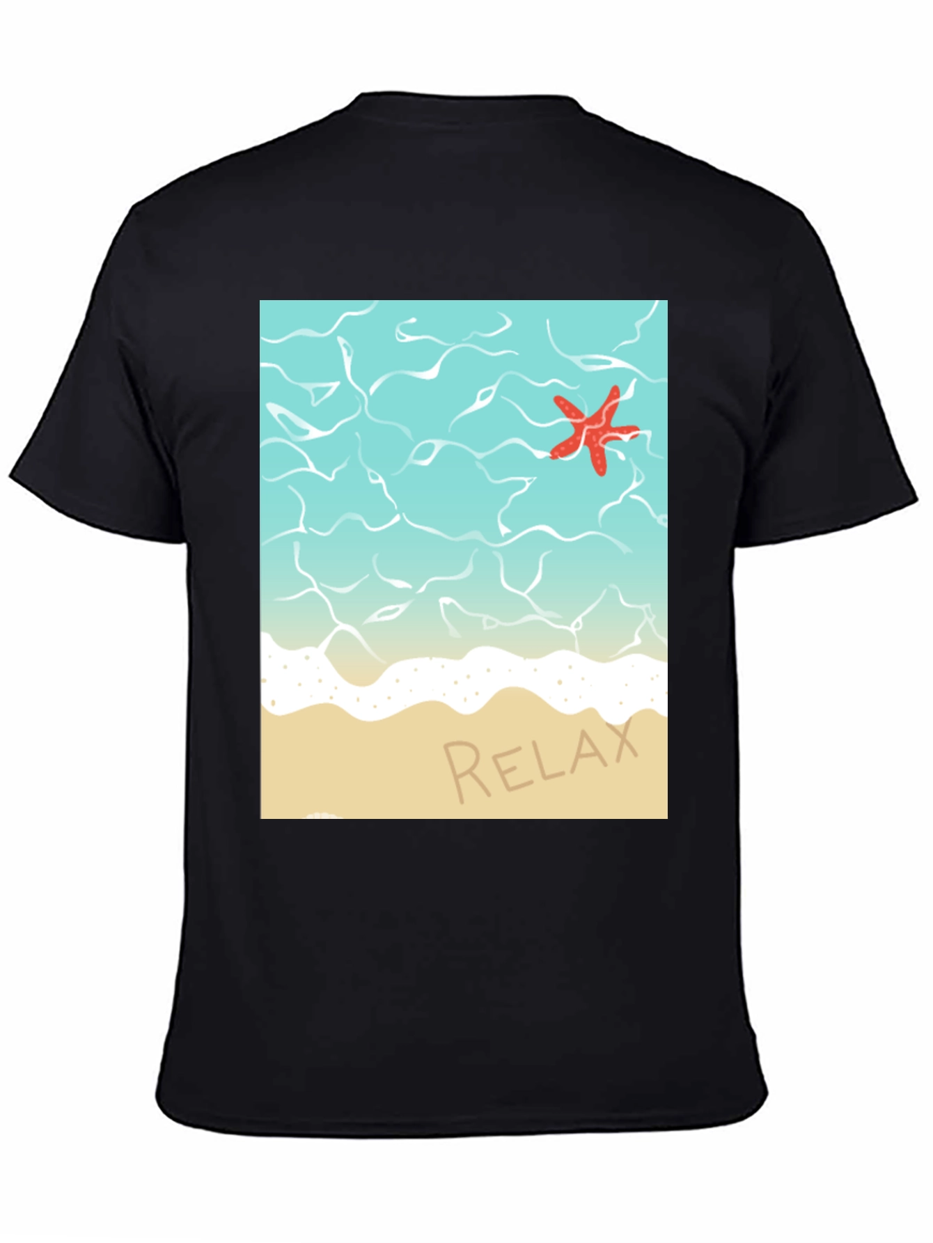 Black Relaxing Beach T-Shirt - Starfish Ocean Design view 4