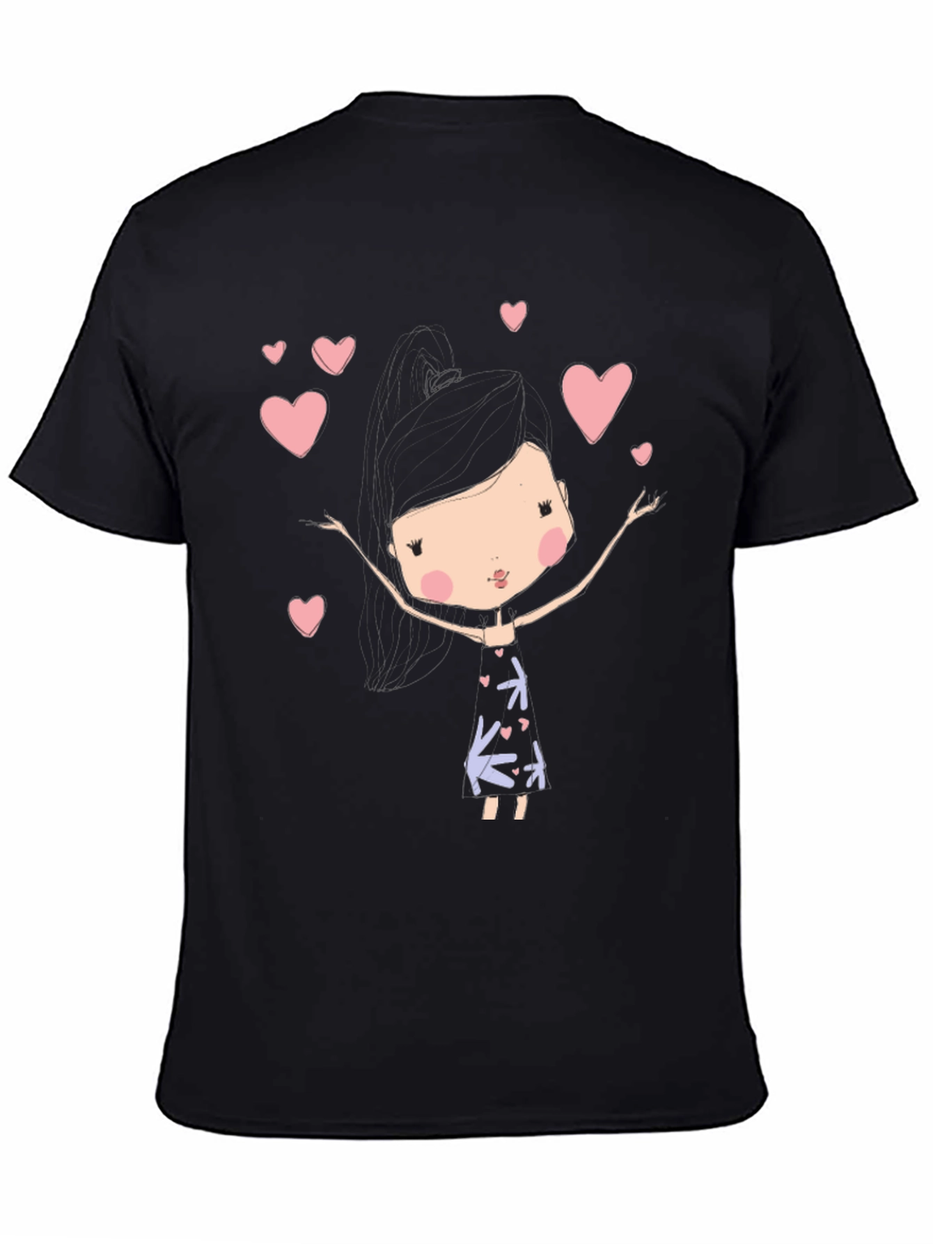 Black Cute Girl Heart T-Shirt view 4