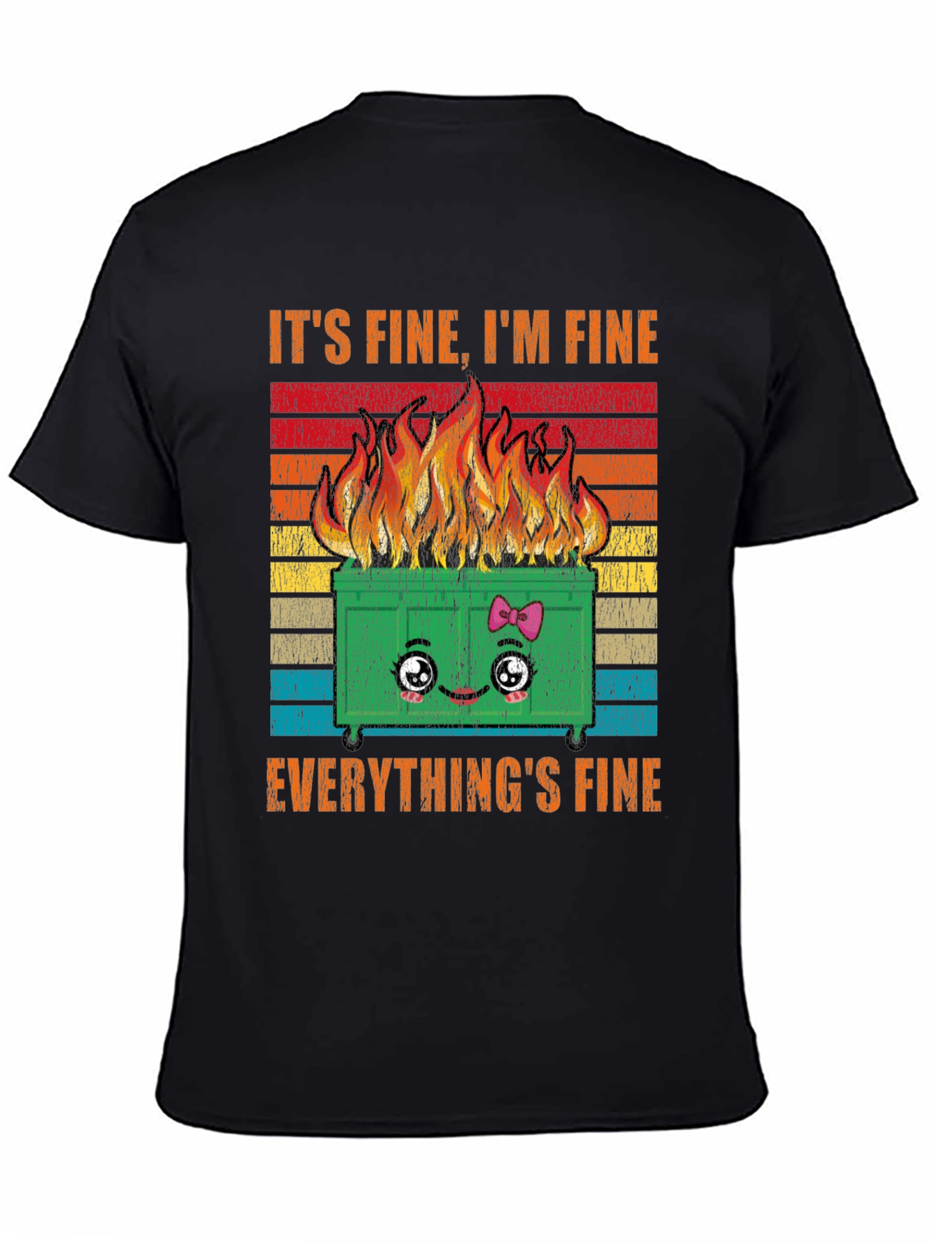 Black It's Fine Everything's Fine Dumpster Fire Graphic Tee view 4