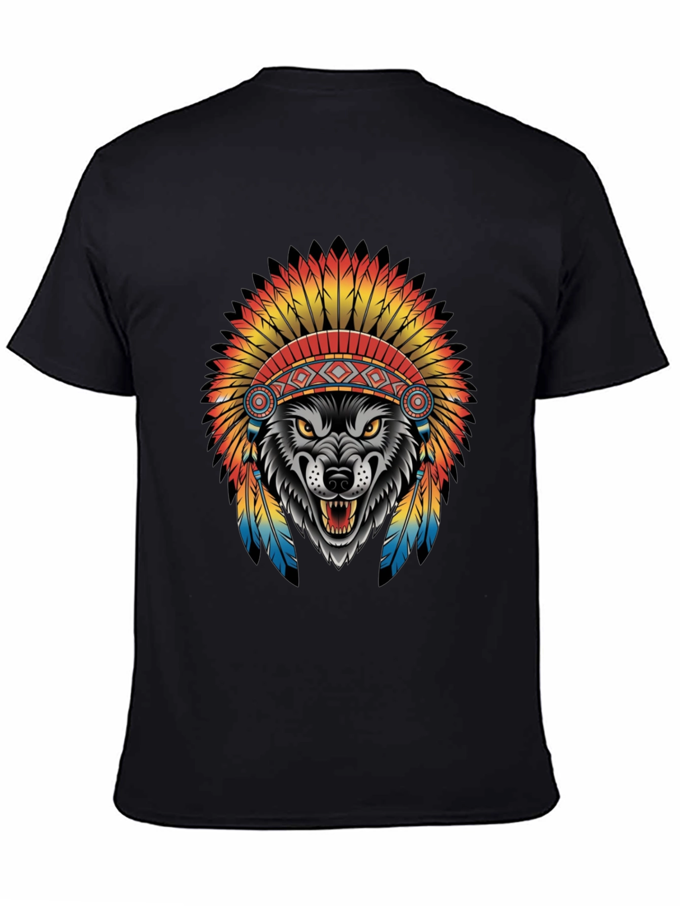 Black Wolf in Headdress Graphic Tee - Black view 4
