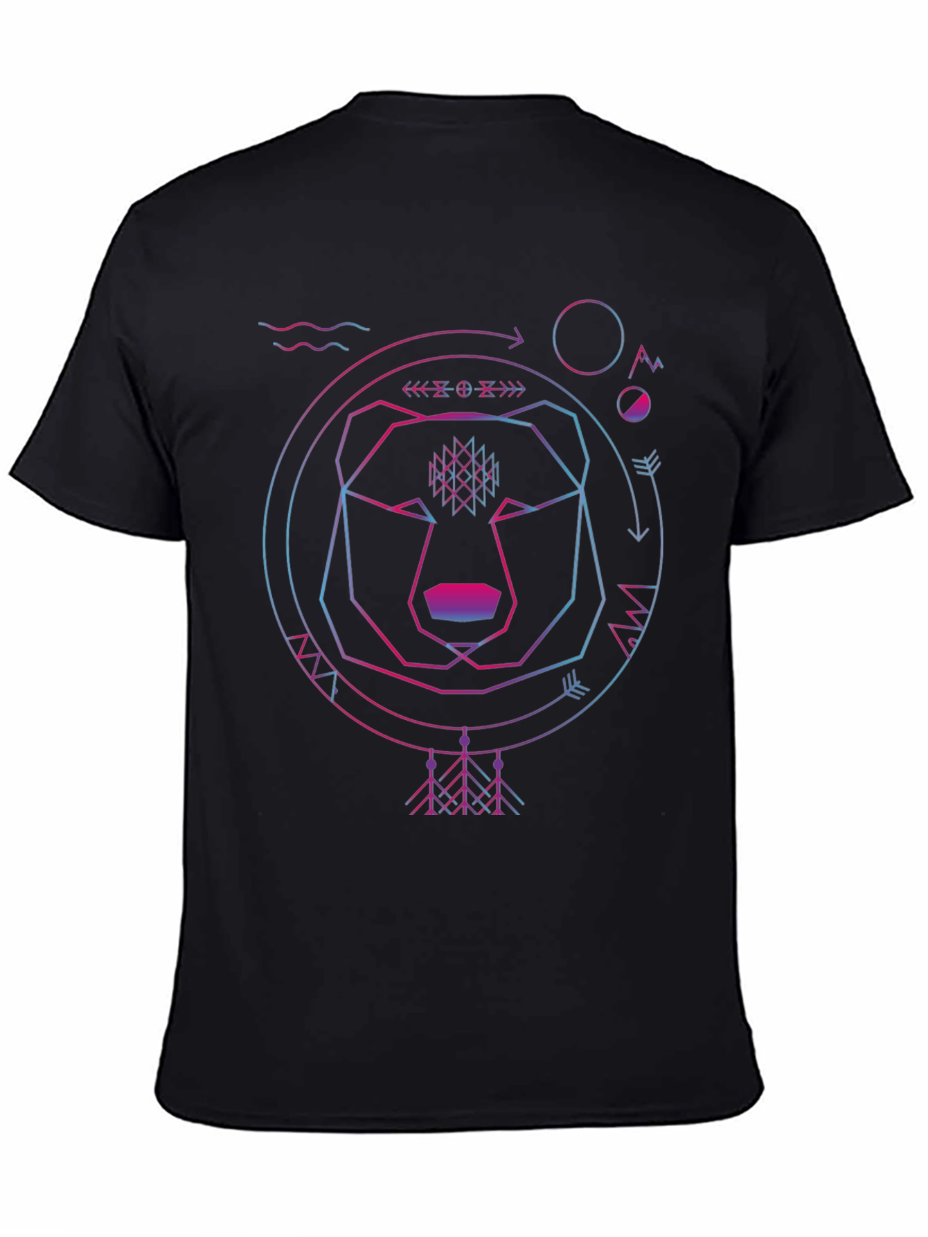 Black Geometric Bear Graphic Tee - Black Cotton view 4