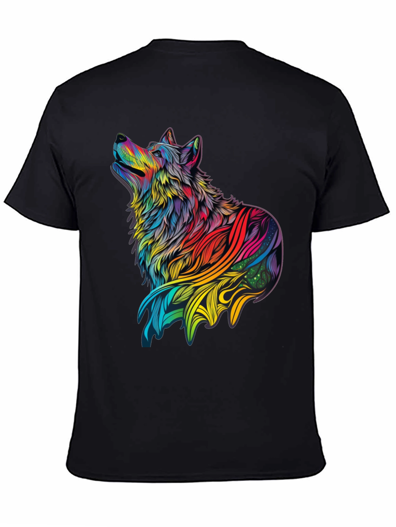 Black Rainbow Wolf Graphic Black T-Shirt view 4