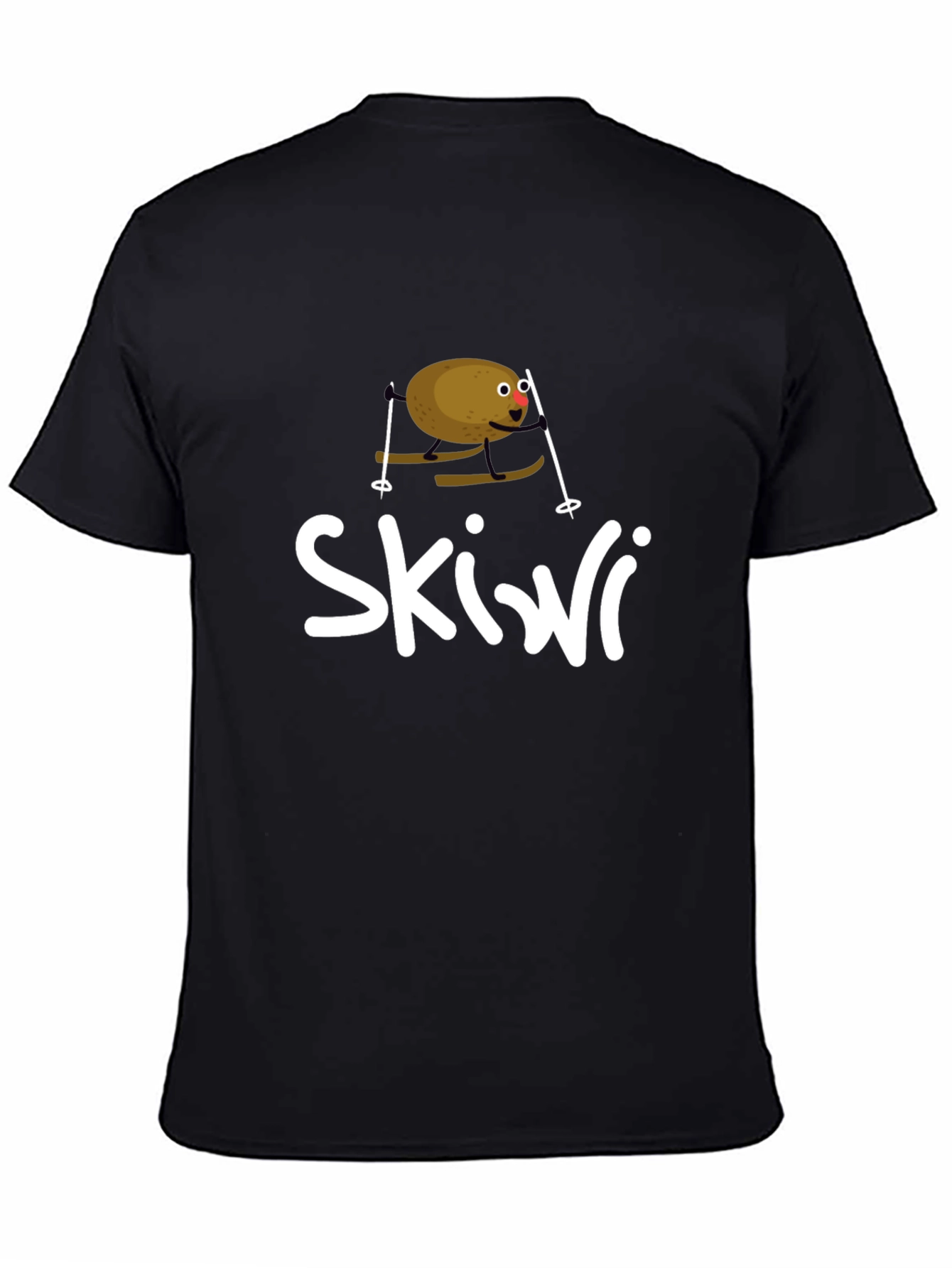 Black Skiwi Funny Kiwi Skiing T-Shirt view 4