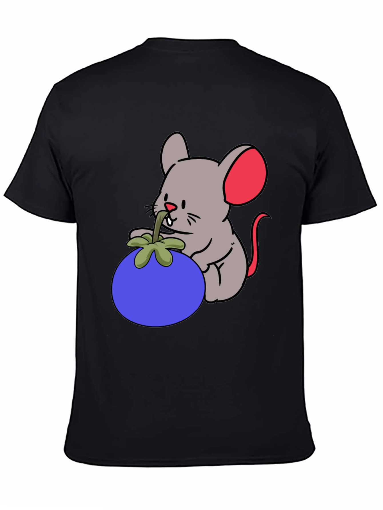 Black Cartoon Mouse & Berry Graphic Black T-Shirt view 4