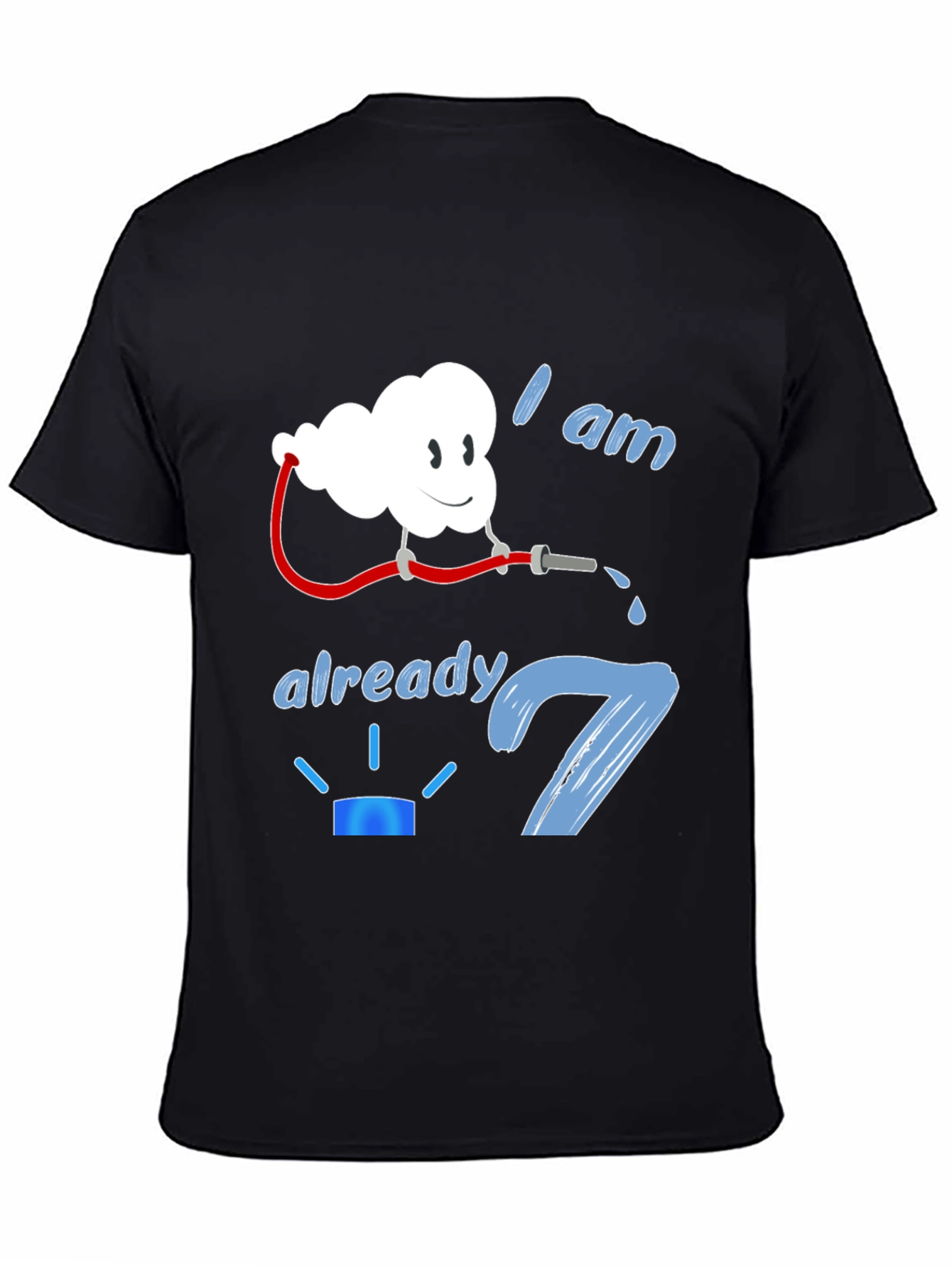 Black I am Already 7 Birthday Firefighter Cloud Black T-Shirt view 4