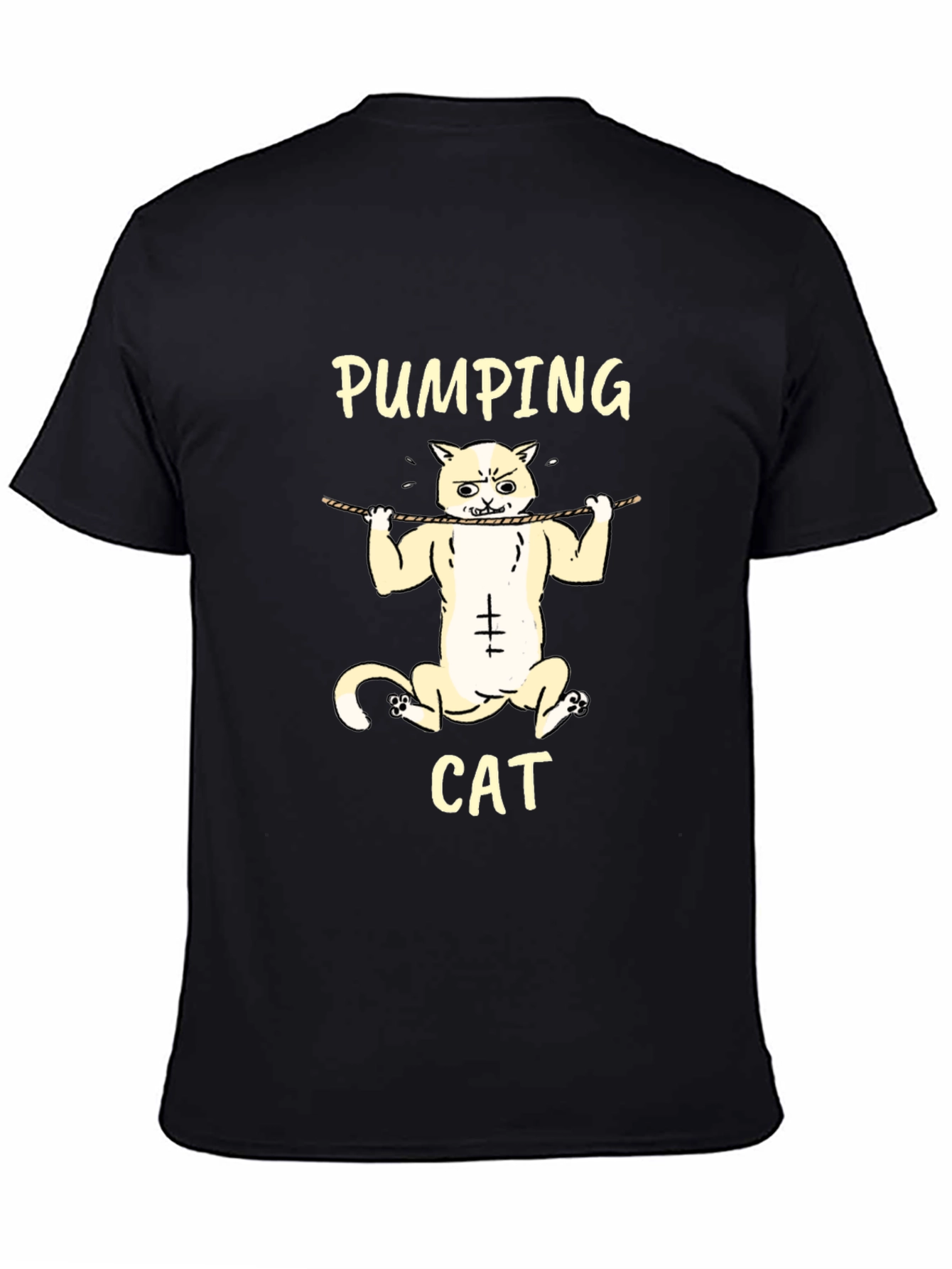 Black Pumping Cat Graphic T-Shirt - Gym Humor Tee view 4