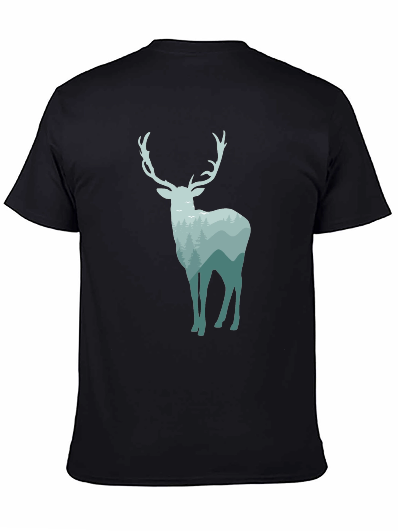 Black Nature Deer Graphic Tee - Black Cotton Blend view 4