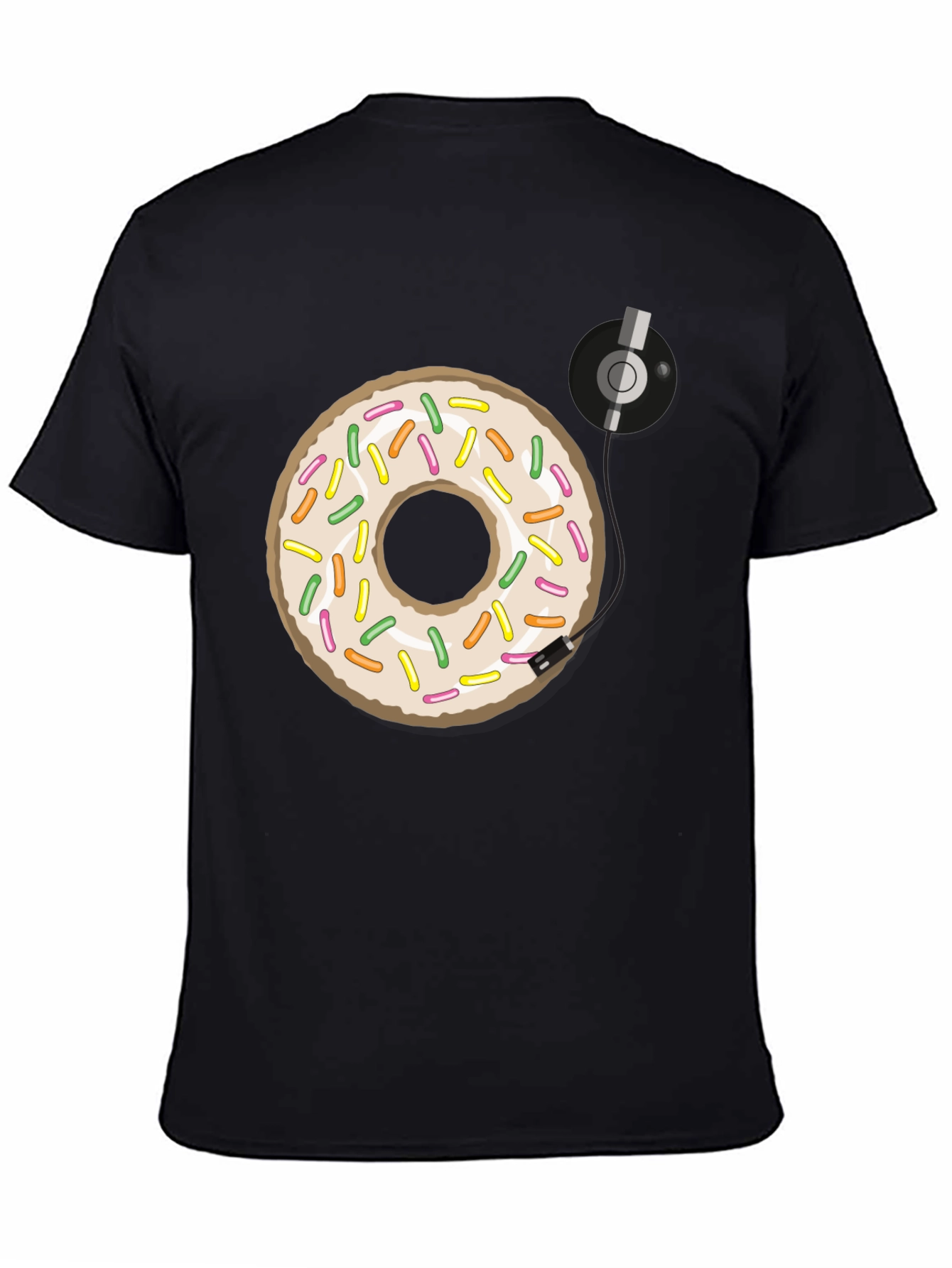 Black Donut Turntable Graphic Tee - Sweet & Groovy Style view 4