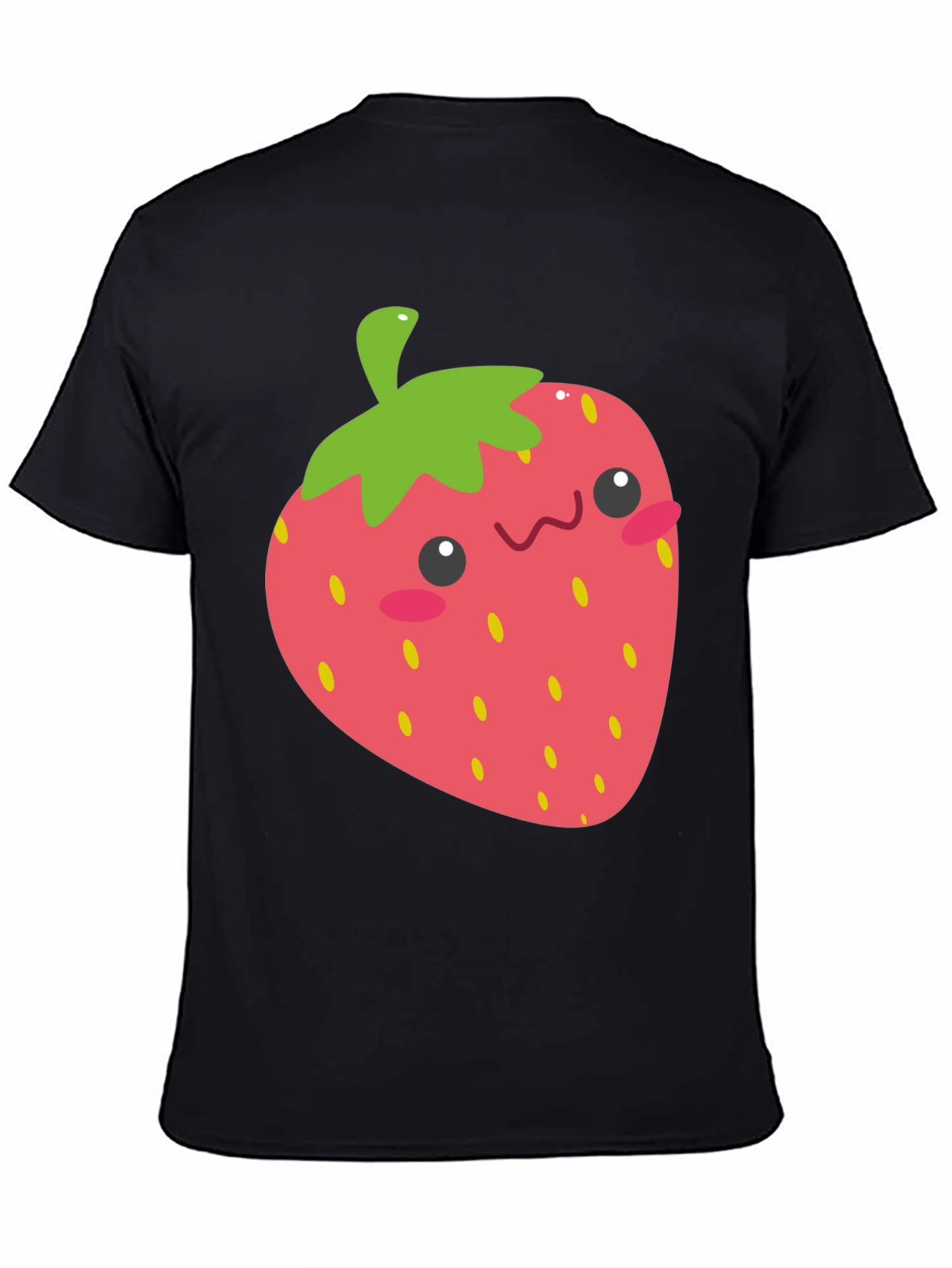 Black Cute Strawberry Graphic Tee - Black Cotton T-Shirt view 4