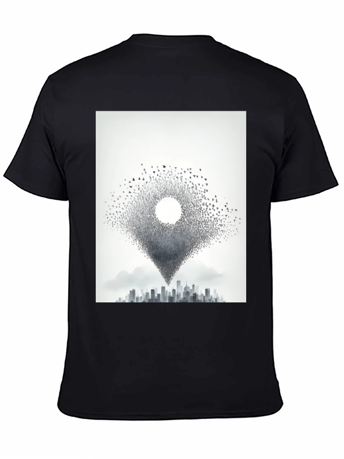 Black Urban Migration T-Shirt - Bird Cityscape Tee view 4