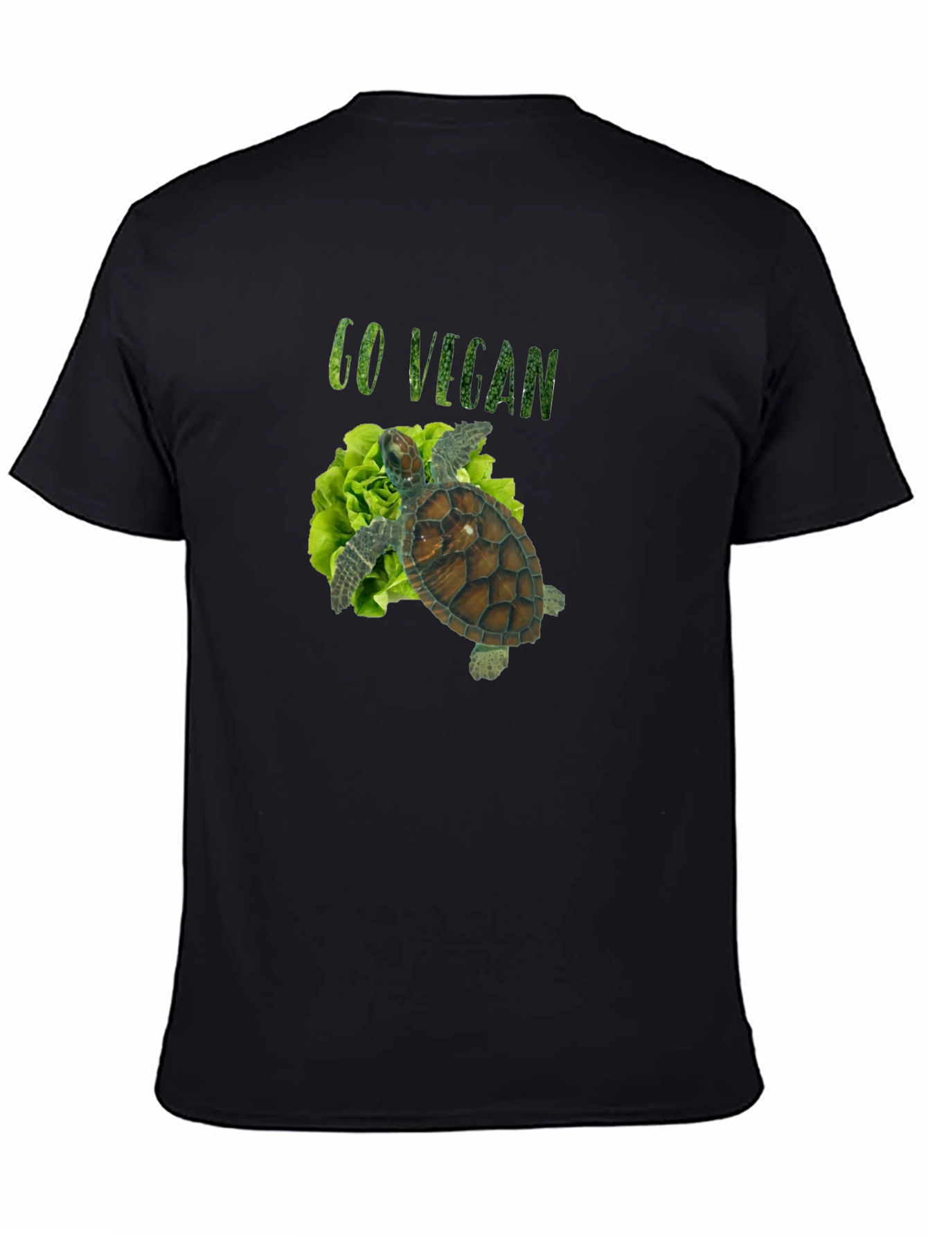 Black Go Vegan Turtle Tee - Unisex Black T-Shirt view 4