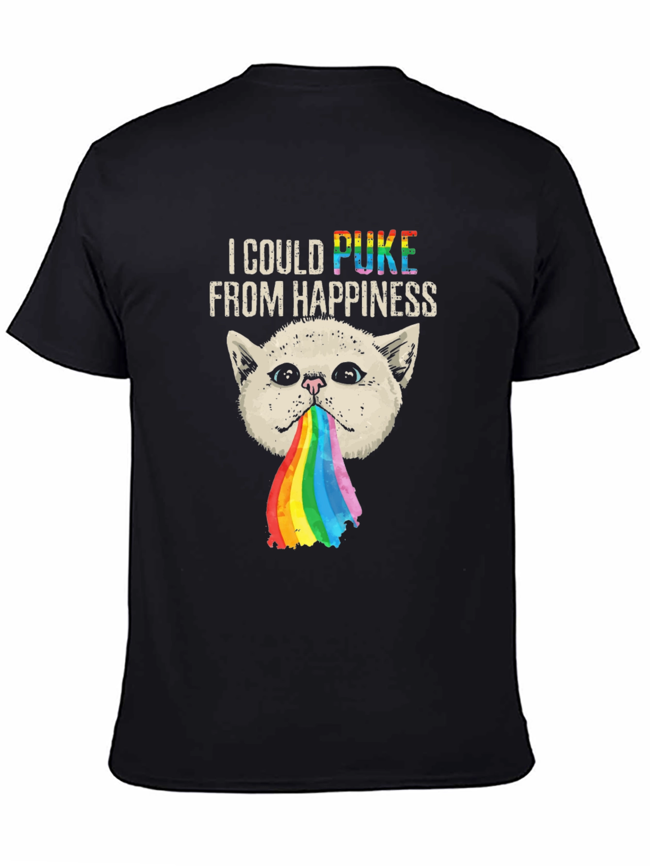 Black Rainbow Puke Cat Graphic Tee view 4