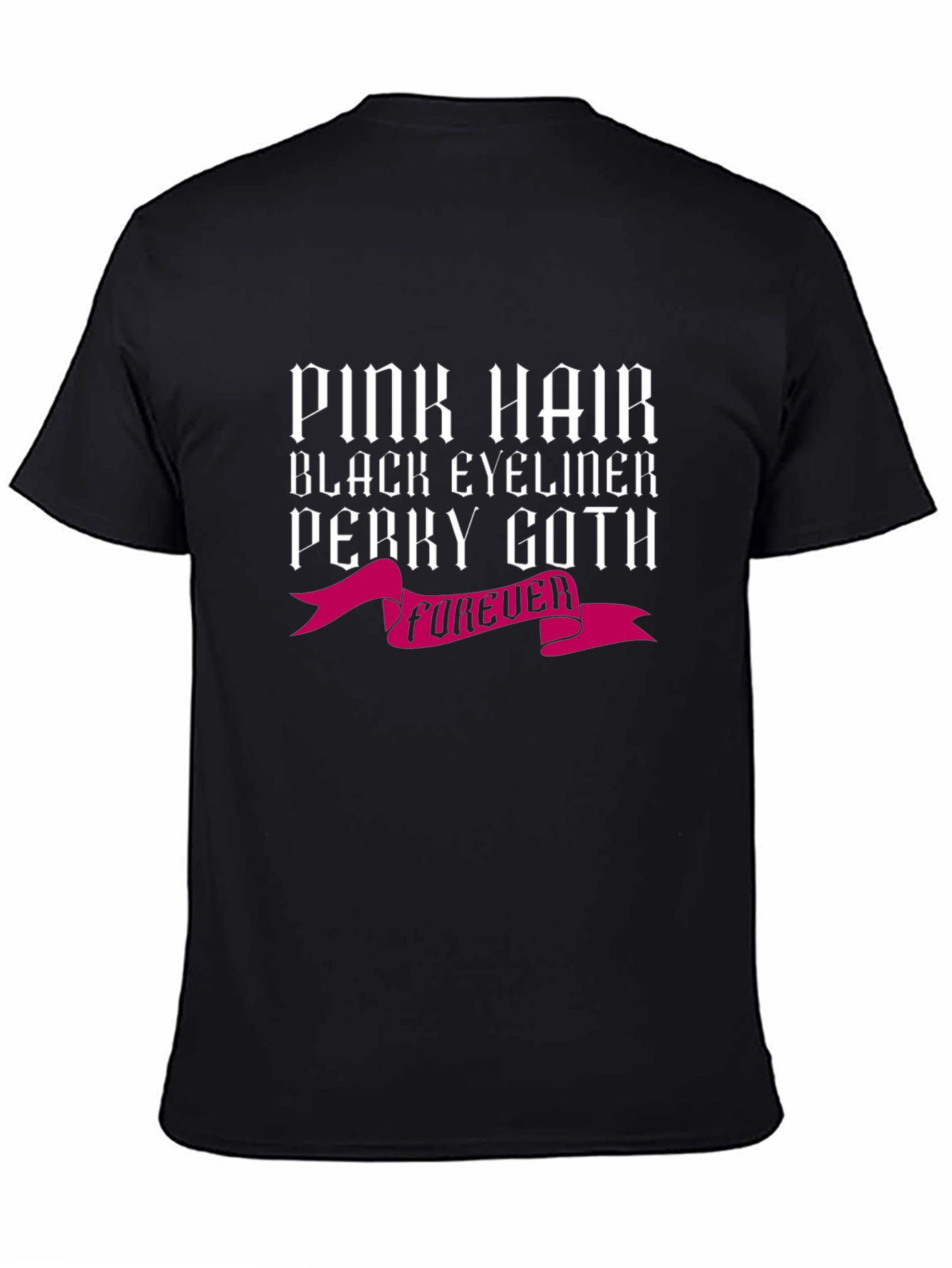 Black Pink Hair Perky Goth Black Tee view 4
