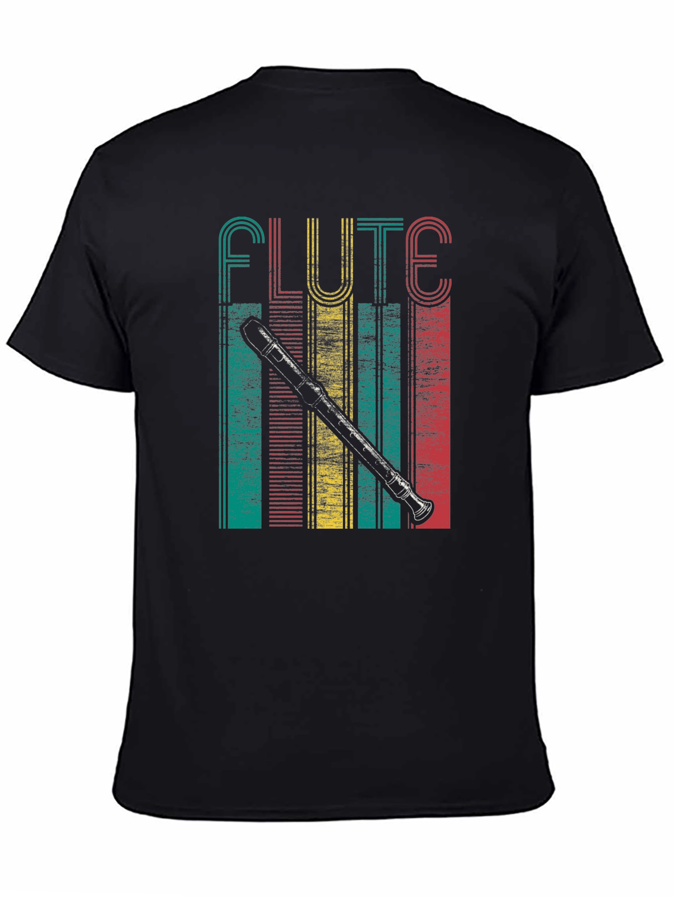 Black Retro Flute Player T-Shirt view 4