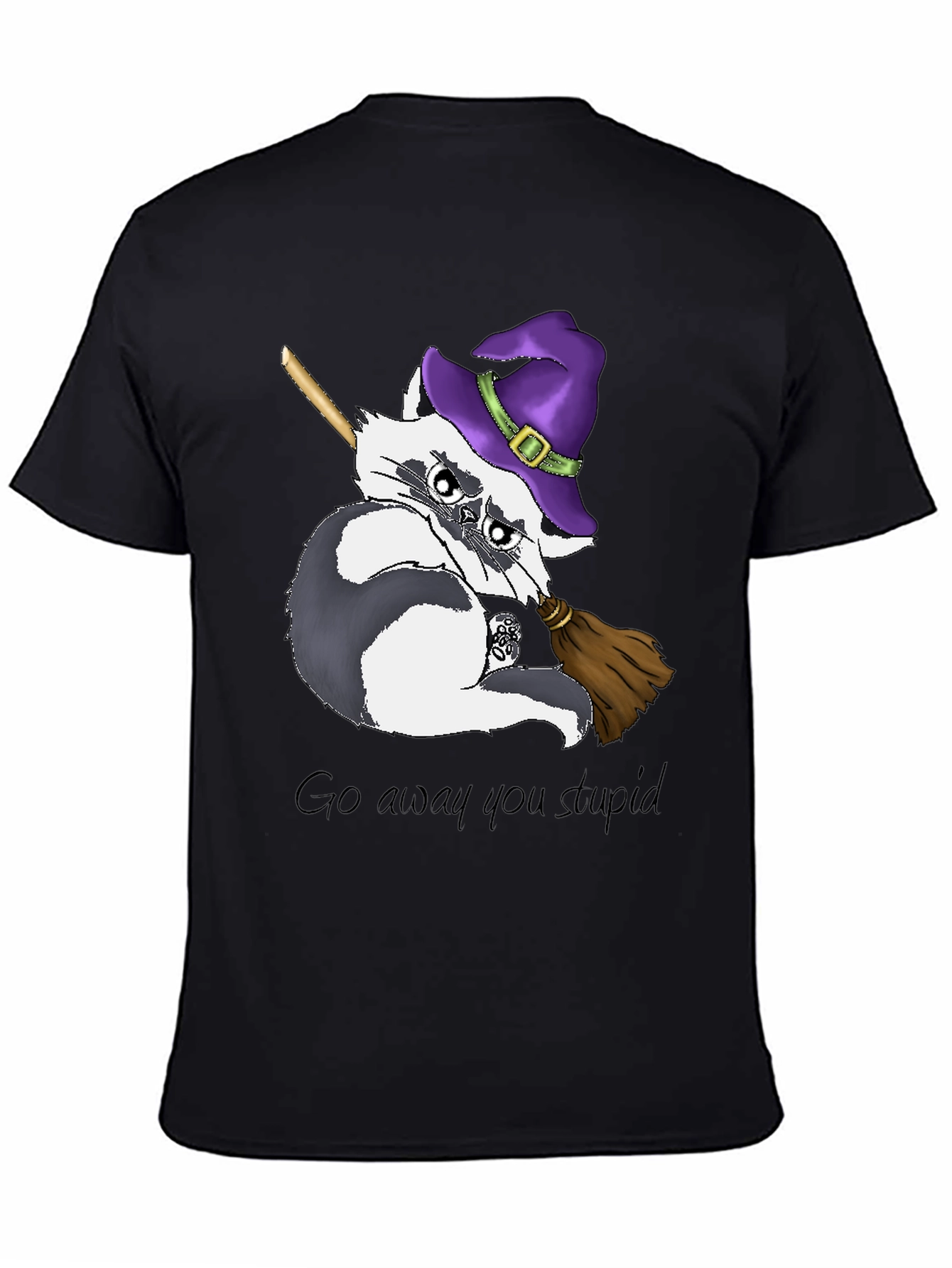 Black Grumpy Witch Raccoon T-Shirt view 4