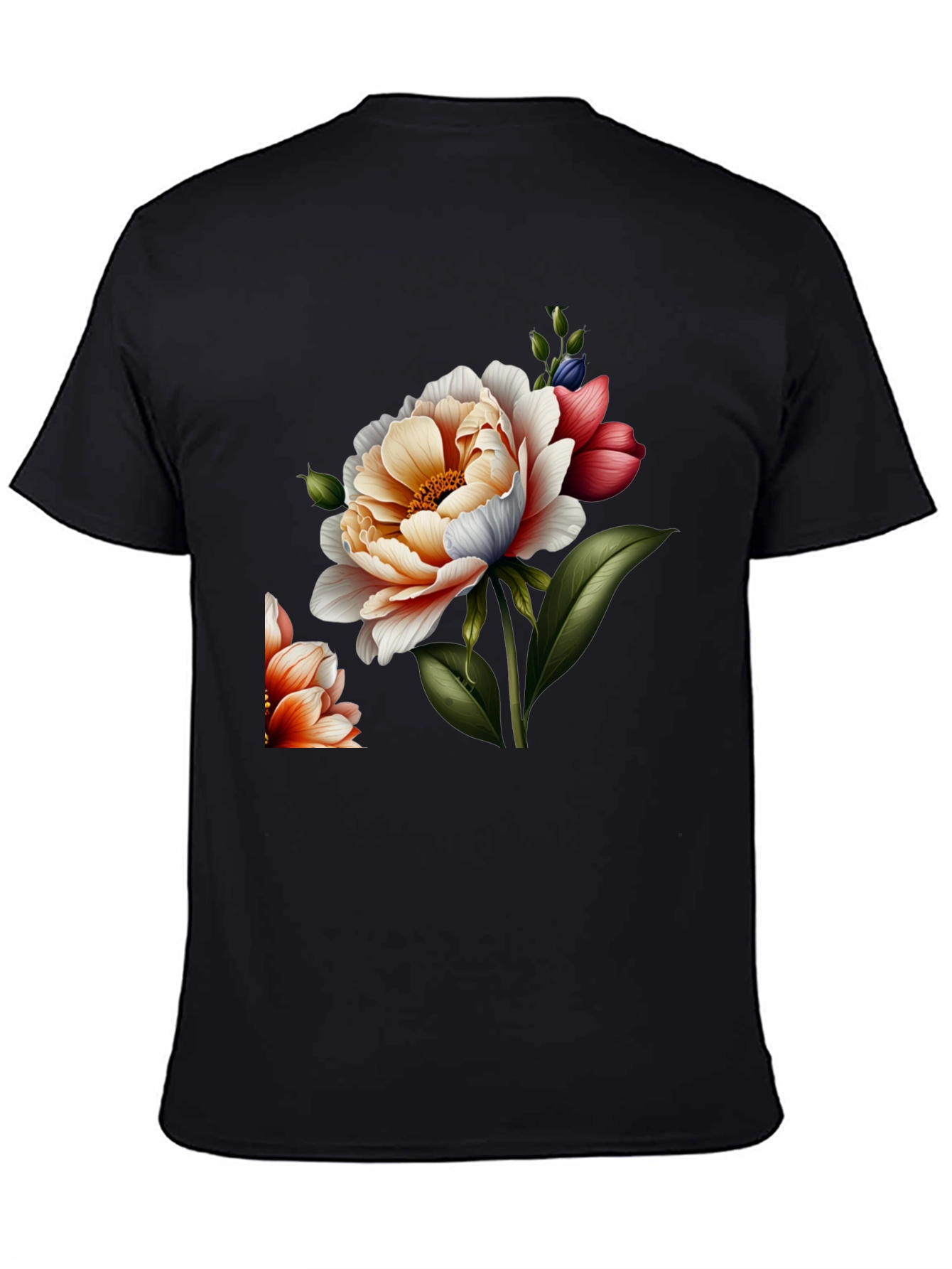 Black Floral Graphic Print Crew Neck Tee - Black view 4