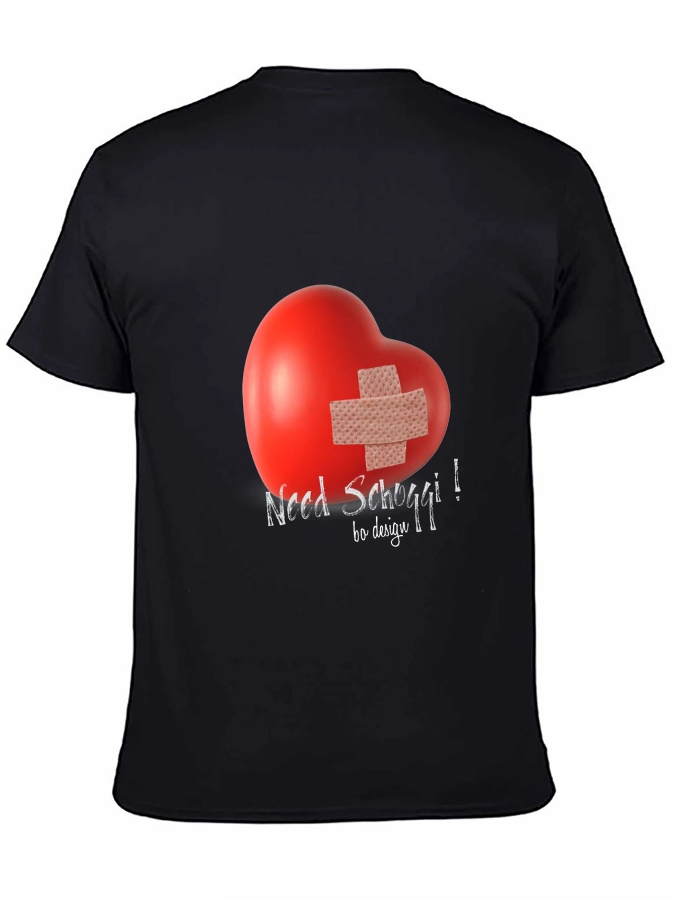 Black Need Schoggi! Heart Bandage Graphic Tee - Unisex Black T-Shirt view 4